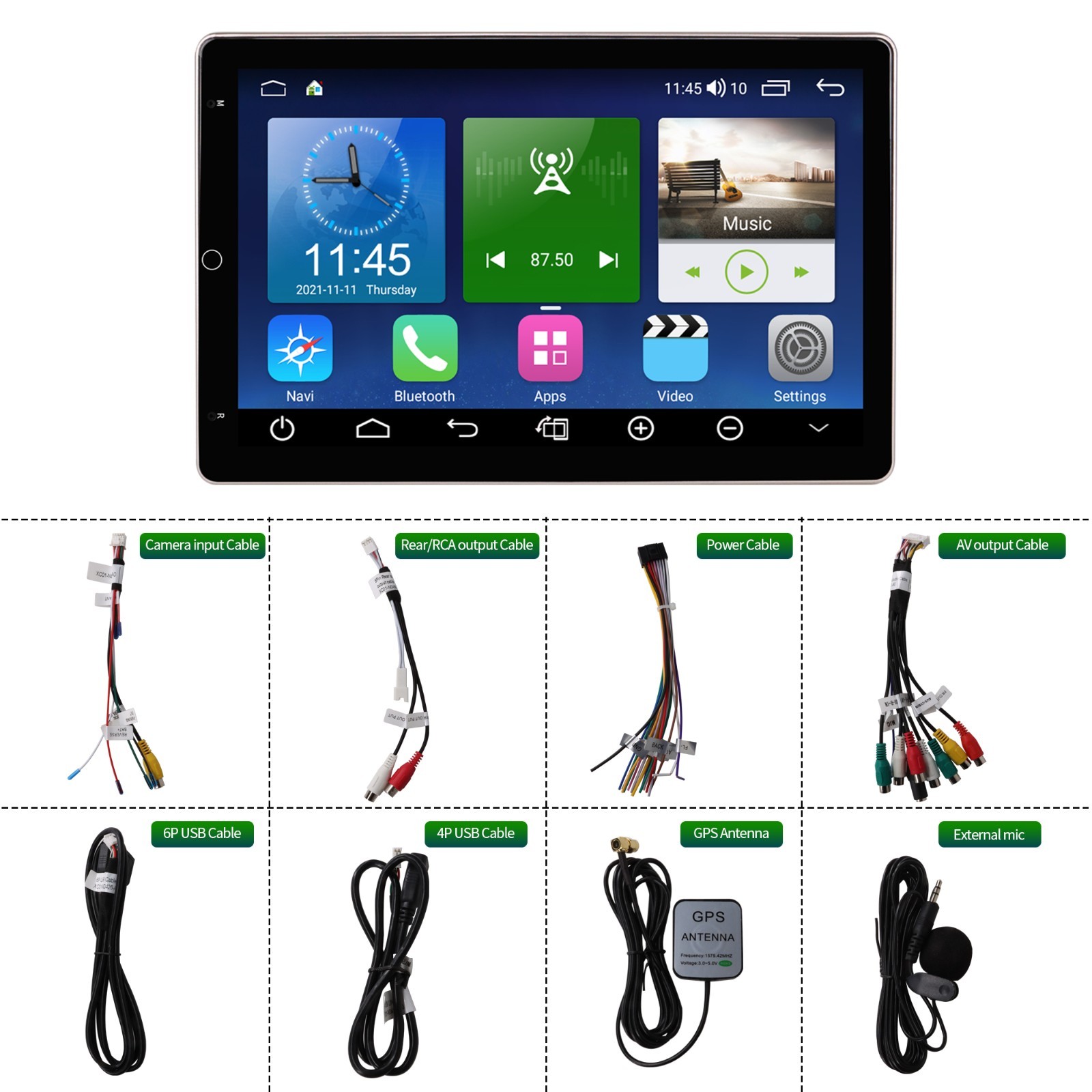 Rotatable Car Stereo Radio 2 DIN 10.1″ Touch Screen Android GPS Navi Wifi 4+64GB