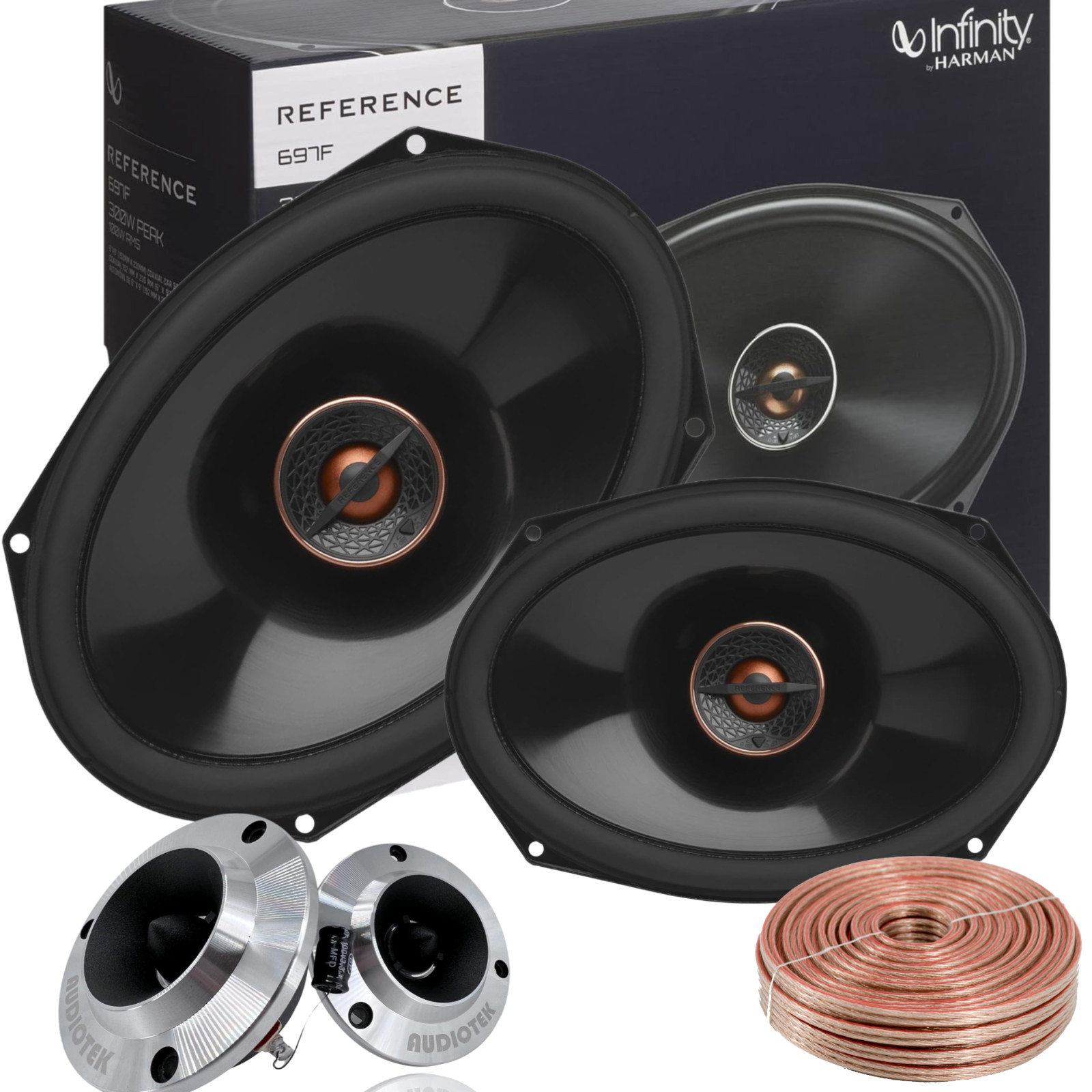 Infinity REF697F 6×9 Coaxial Car Speakers 300W + 500WATTS Tweeter & 100ft Wire