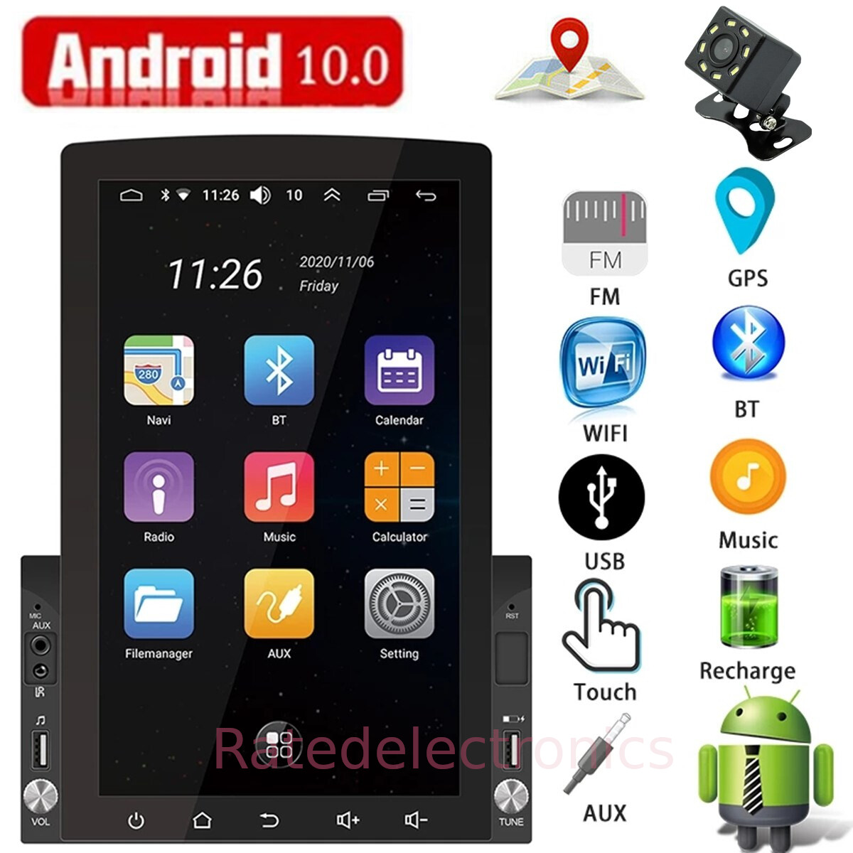 10.1″ 2 Din Car Stereo Radio Android 10 GPS WiFi Vertical Touch Screen FM Player