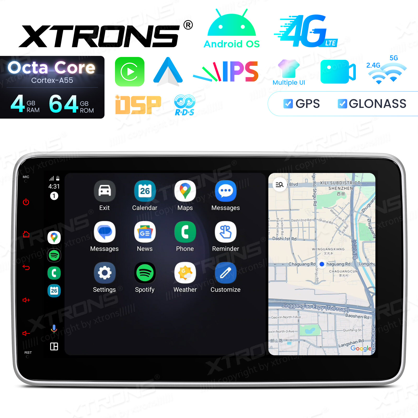 10.1″ Android 12 8-Core 4+64GB Car Stereo GPS DVD Radio Navi 4G LTE WiFi DSP IPS