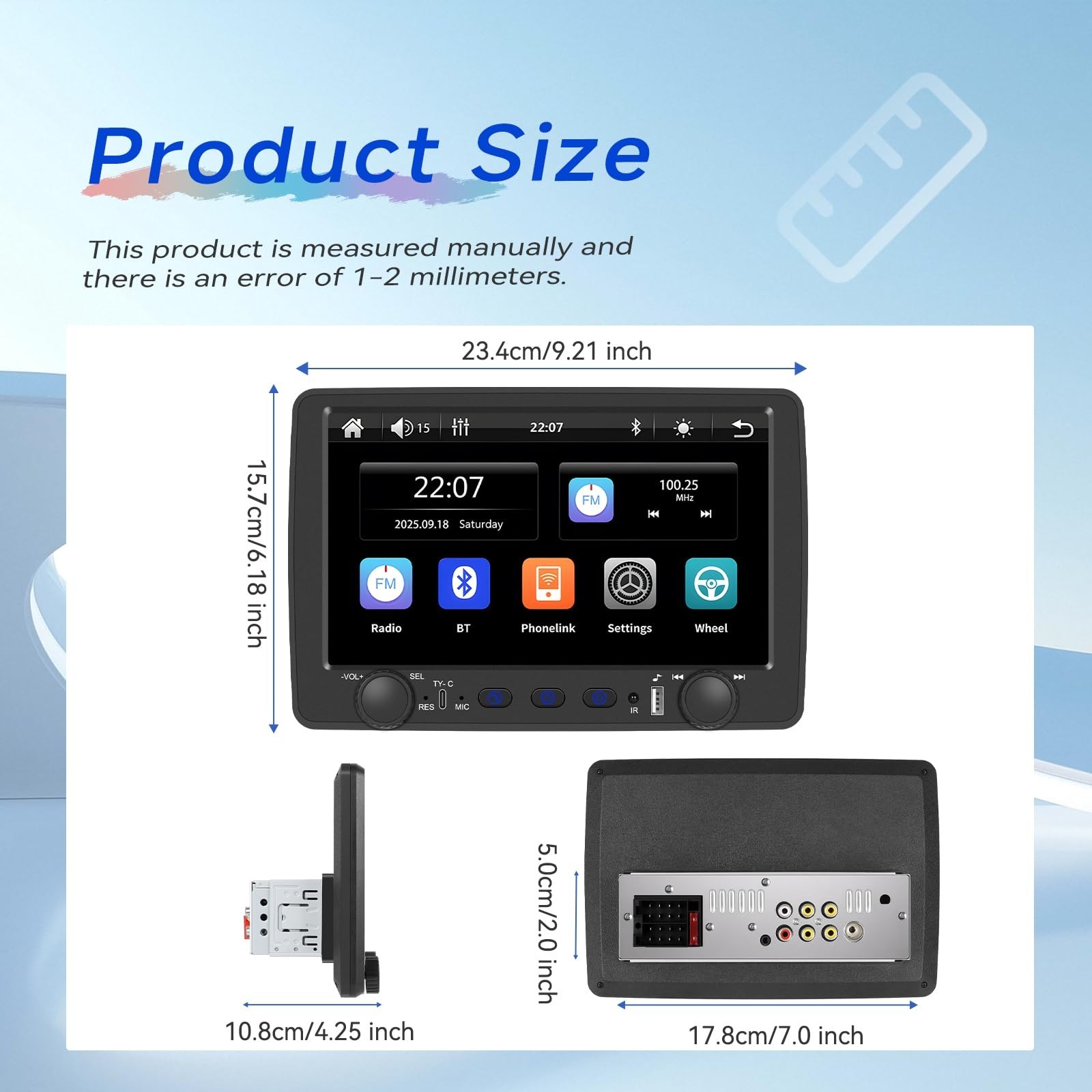 9″ Single Din Car Stereo – Wireless CarPlay, Android Auto, Bluetooth, Touchscree