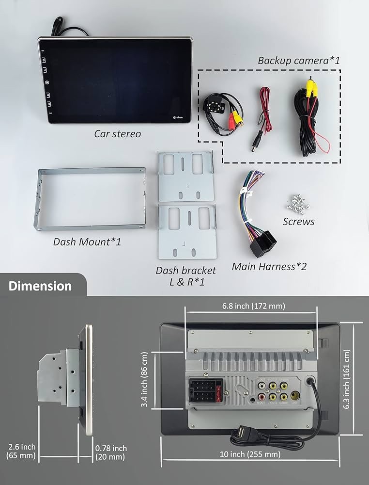 Corehan Double Din Car Stereo 10″ Touchscreen Car Stereo + Bluetooth &Back Camer