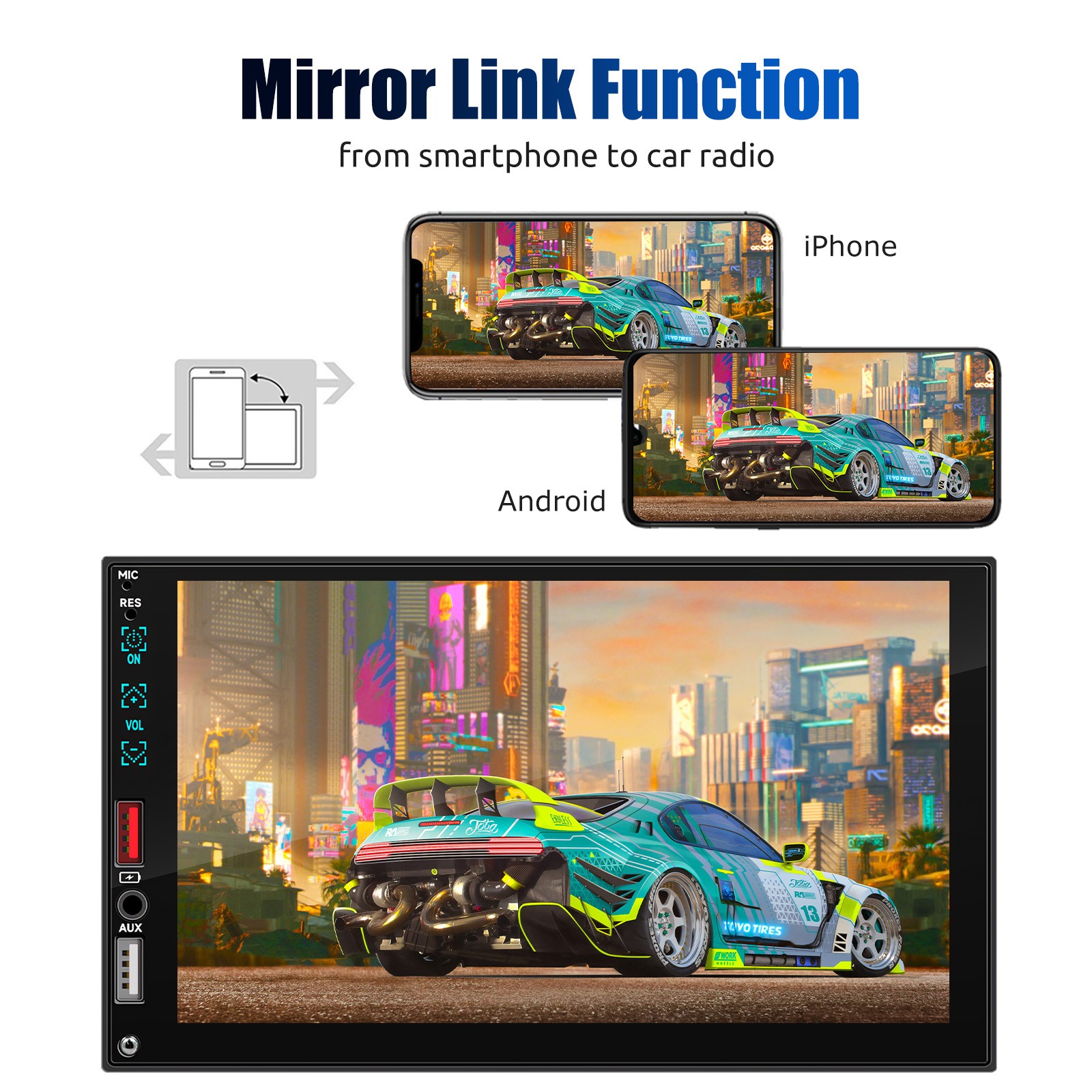1 Din 7″ Car Stereo Radio Bluetooth with Carplay Touch Screen MP5 Player +Camera