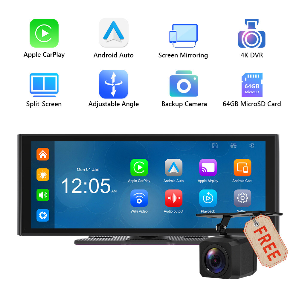 Wireless CarPlay Android Auto 10.2″ IPS Touch Screen Car Stereo Radio DVR Camera