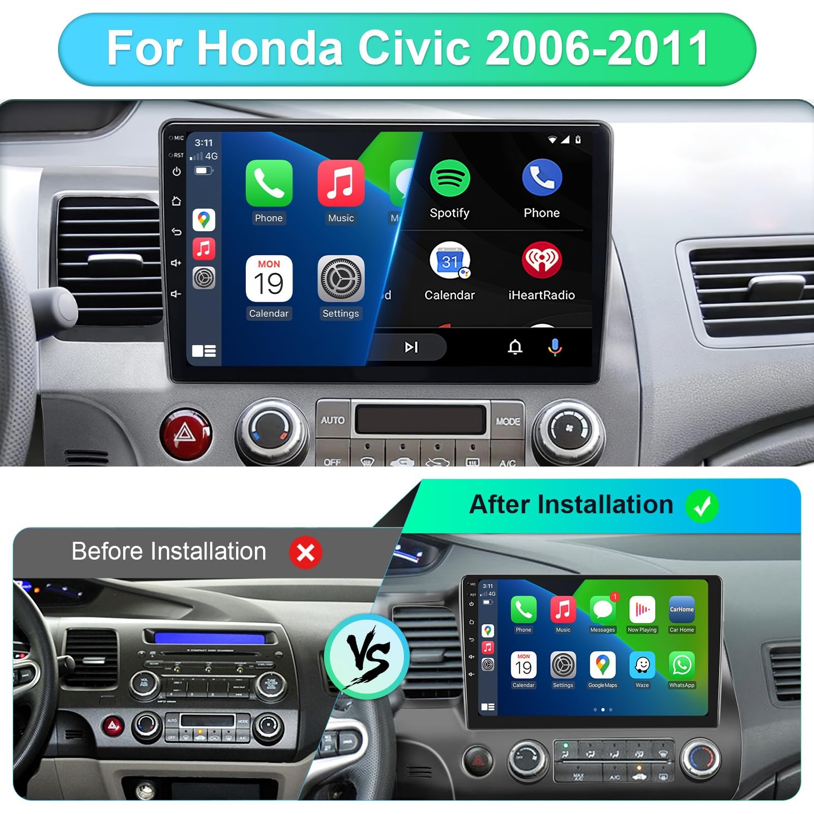 Car Stereo Radio for Honda Civic 2006 2007 2008 2009 2010 2011 with Wireless …
