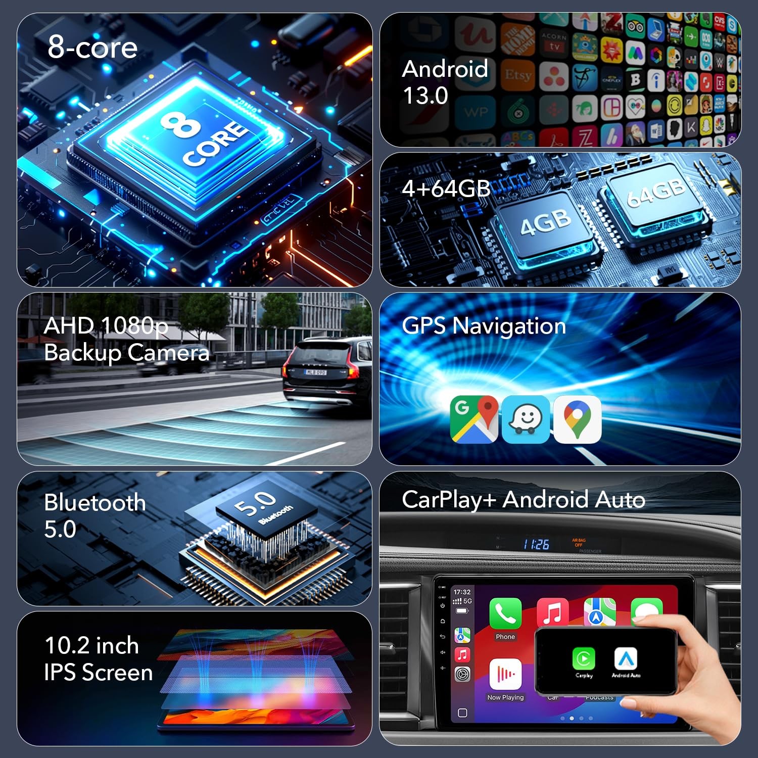 10.2” Android 13 Car Radio for Toyota Highlander 2014-2019 CarPlay Backup Cam