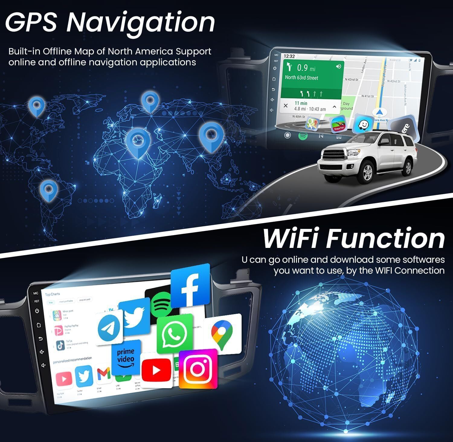5G WiFi Car Stereo Radio GPS for Toyota RAV4 2013-2018 with Carplay/Android Auto
