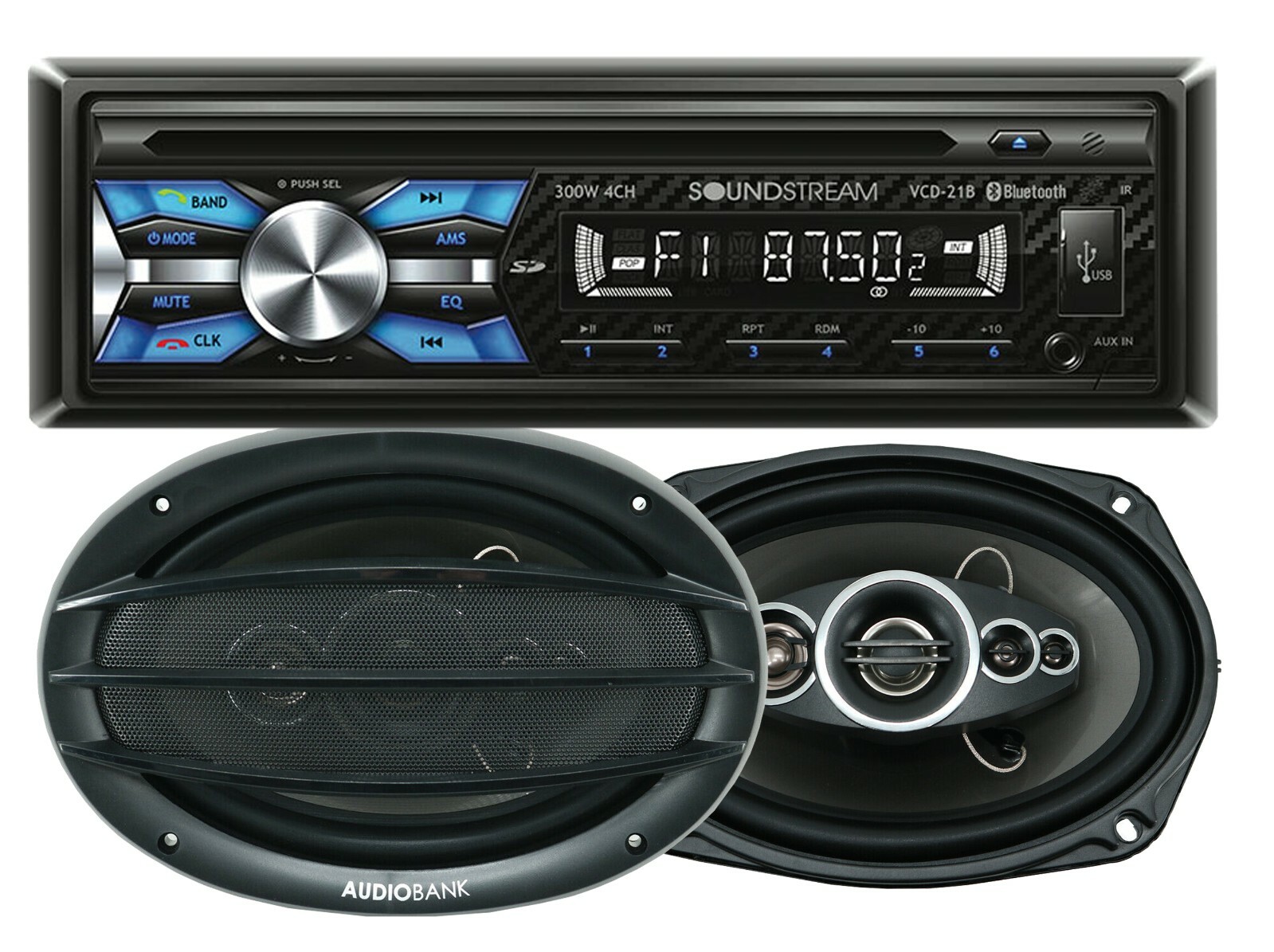 Soundstream VCD-21B 1-DIN CD Player Receiver+ 2x Audiobank AB-690 6×9″ Speaker