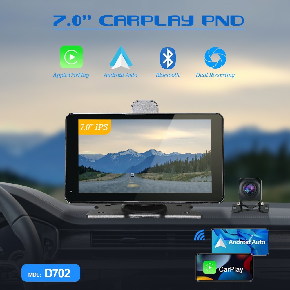 Clearance! 7″ Apple CarPlay DVR with 1080P Dual Dash Cam – iPhone Only