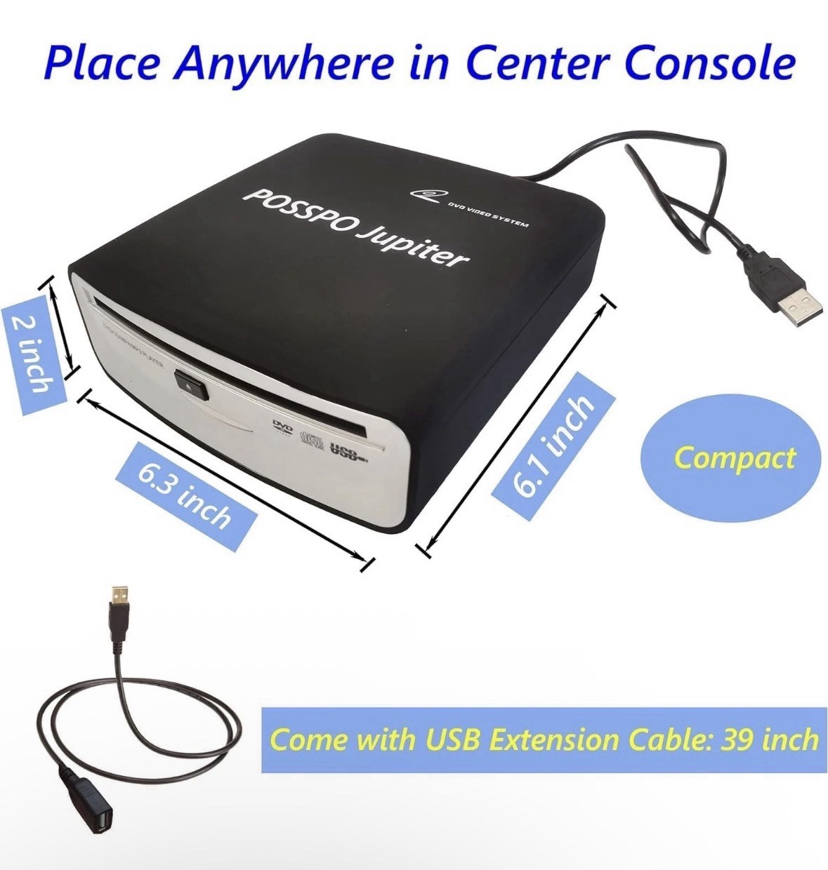 POSSPO Jupiter USB External CD/DVD Player for Car Auto Plug & Play AUX Decoder