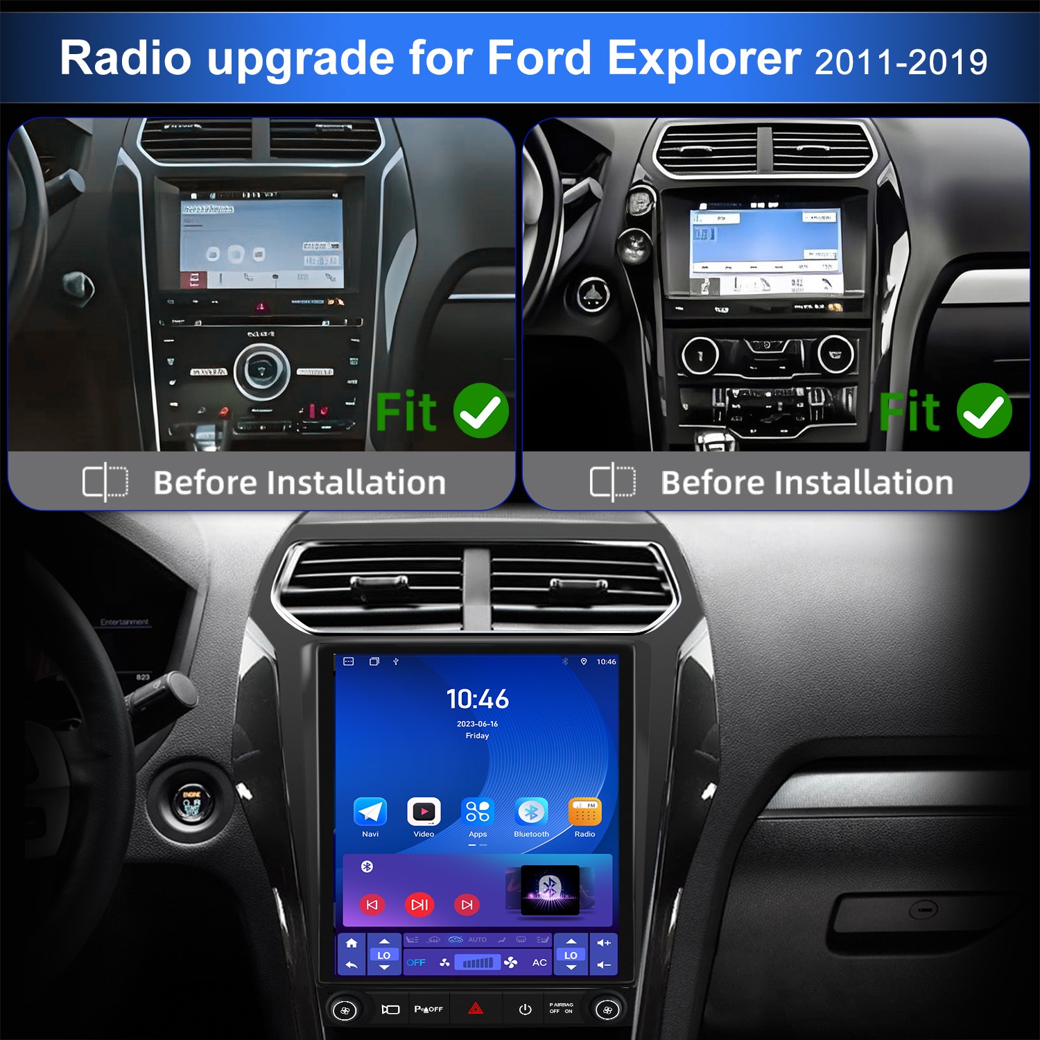 12.1″ Tesla Style For Ford Explorer 2011-2019 Car Radio Stereo CarPlay GPS Navi
