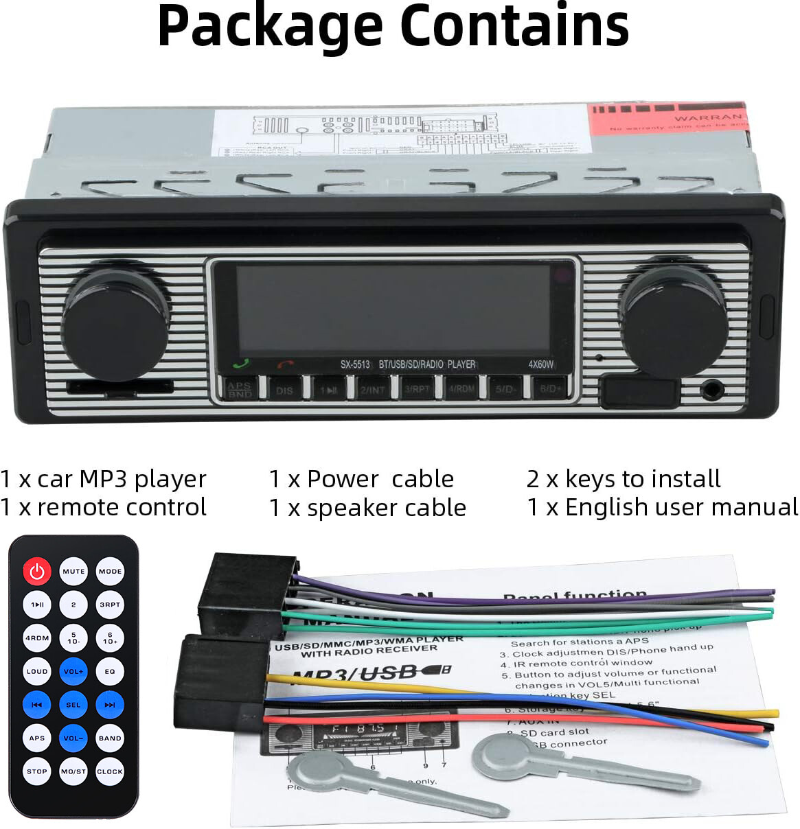 Vintage Car FM Radio MP3 Player Bluetooth USB Classic Stereo Audio Receiver AUX