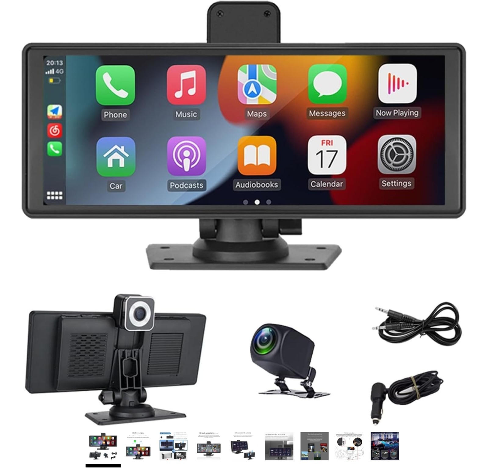 Wireless Bluetooth Carplay Car Stereo 9.3in with Dash Cam,1080p, Backup Camera