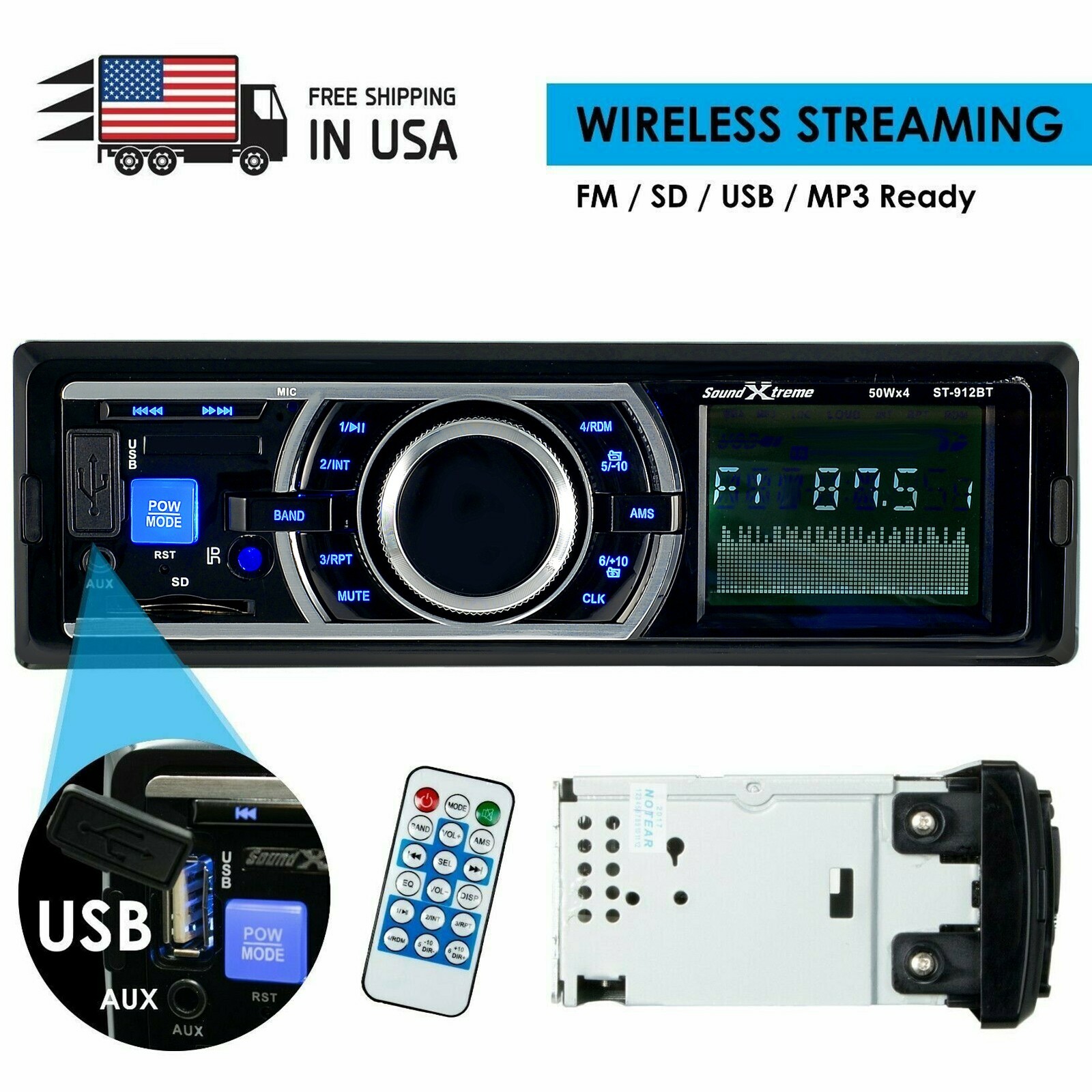 SoundXtreme Car Stereo, Bluetooth, No CD/DVD Player, USB, SD, AUX, AM/FM Radio