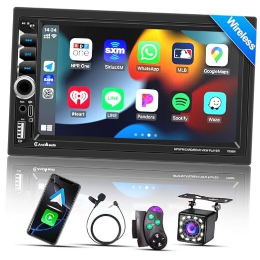 Wireless Apple CarPlay Double Din,7″ Car Bluetooth 5.2,FM Car Radio,IPS