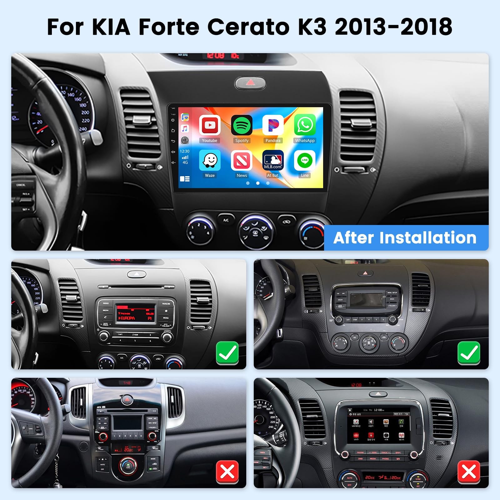 2+64GB Android 15 Car Radio for KIA Forte Cerato K3 2013-2018 Wireless Carpla…