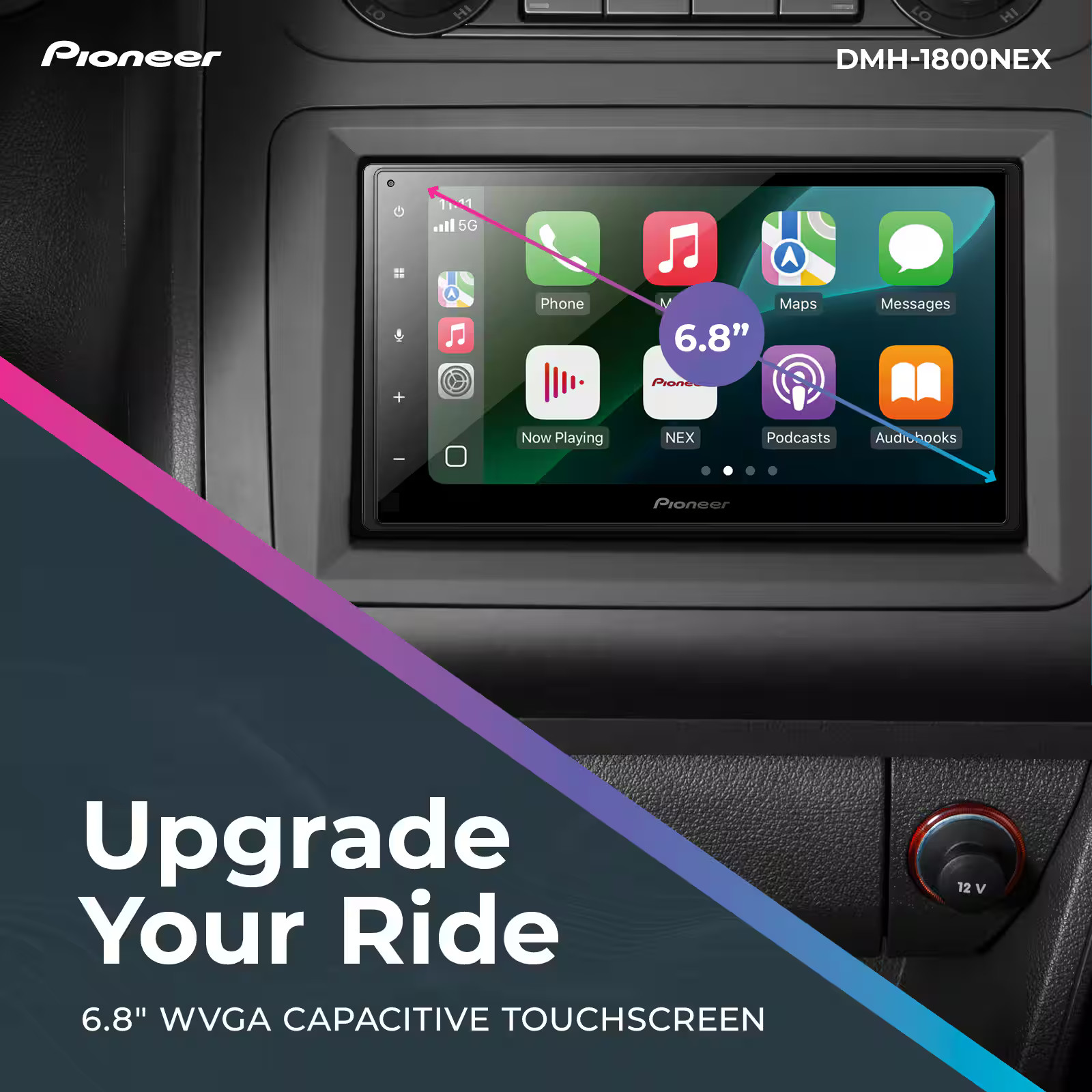 Pioneer – 6.8″ Apple CarPlay/Android Auto Bluetooth Digital Media (DM) Receiv…