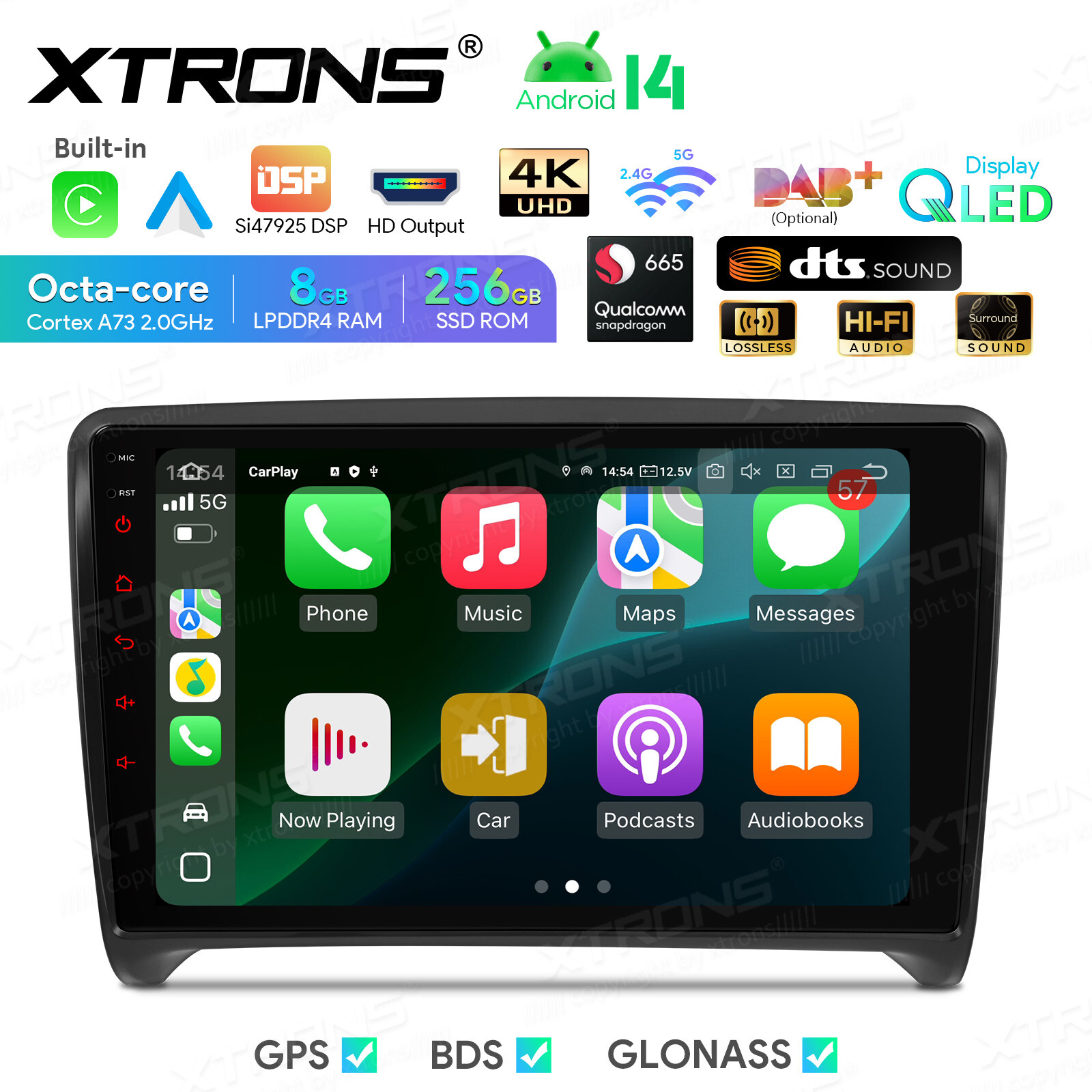 9″ QLED 8-Core 8+256GB Android 13 Car Play GPS Stereo For Audi MK2 TT