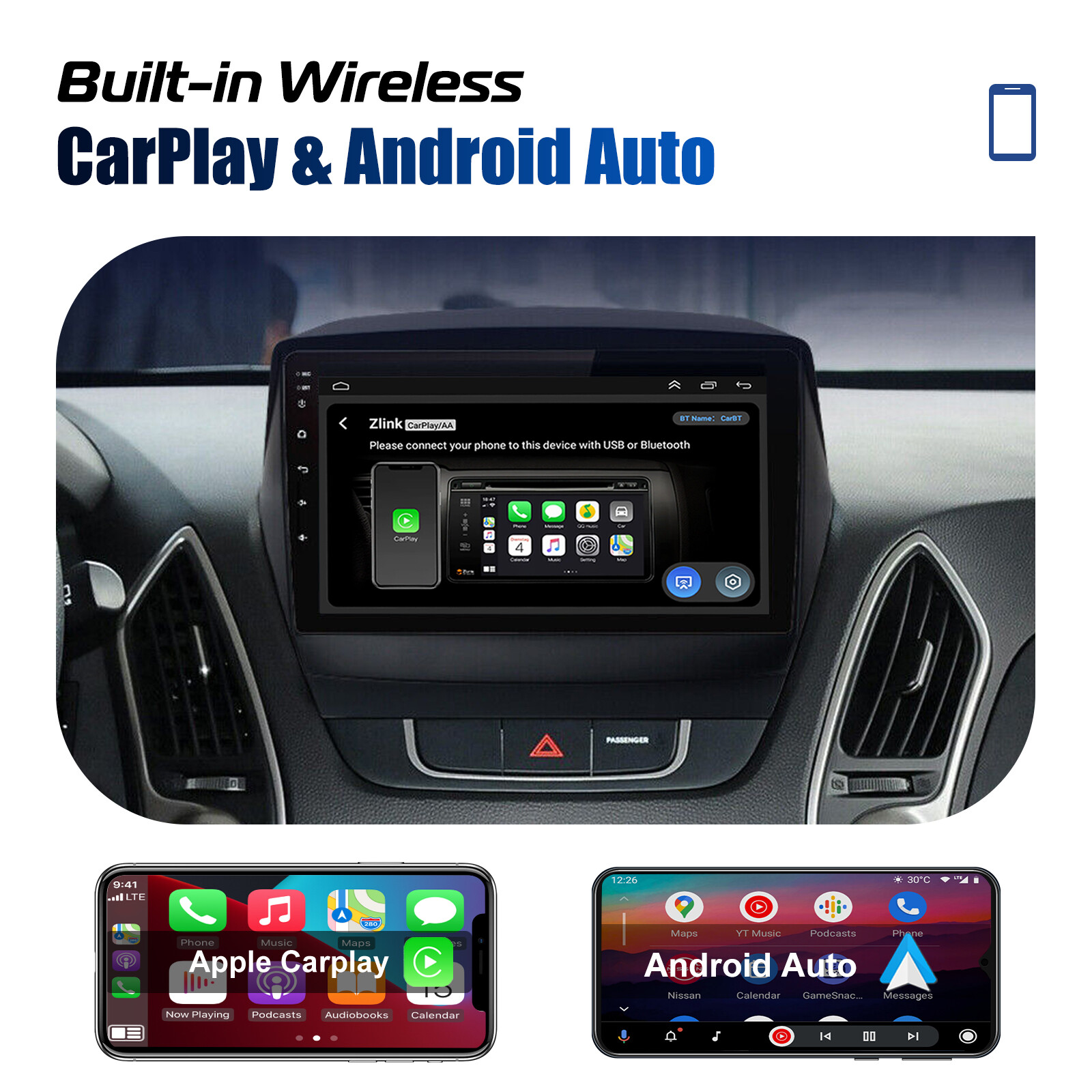 For Hyundai Tucson IX35 2010-2015 Apple Carplay Android 14 Car Stereo Radio GPS
