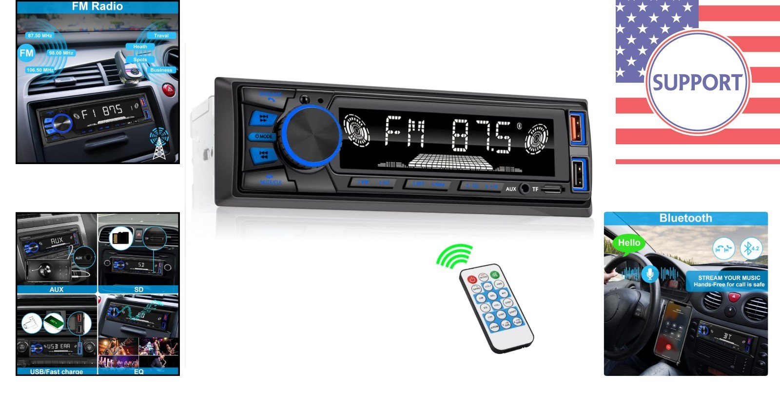 Single DIN Car Stereo with Dual USB, Equalizer, and App Control for Drivers
