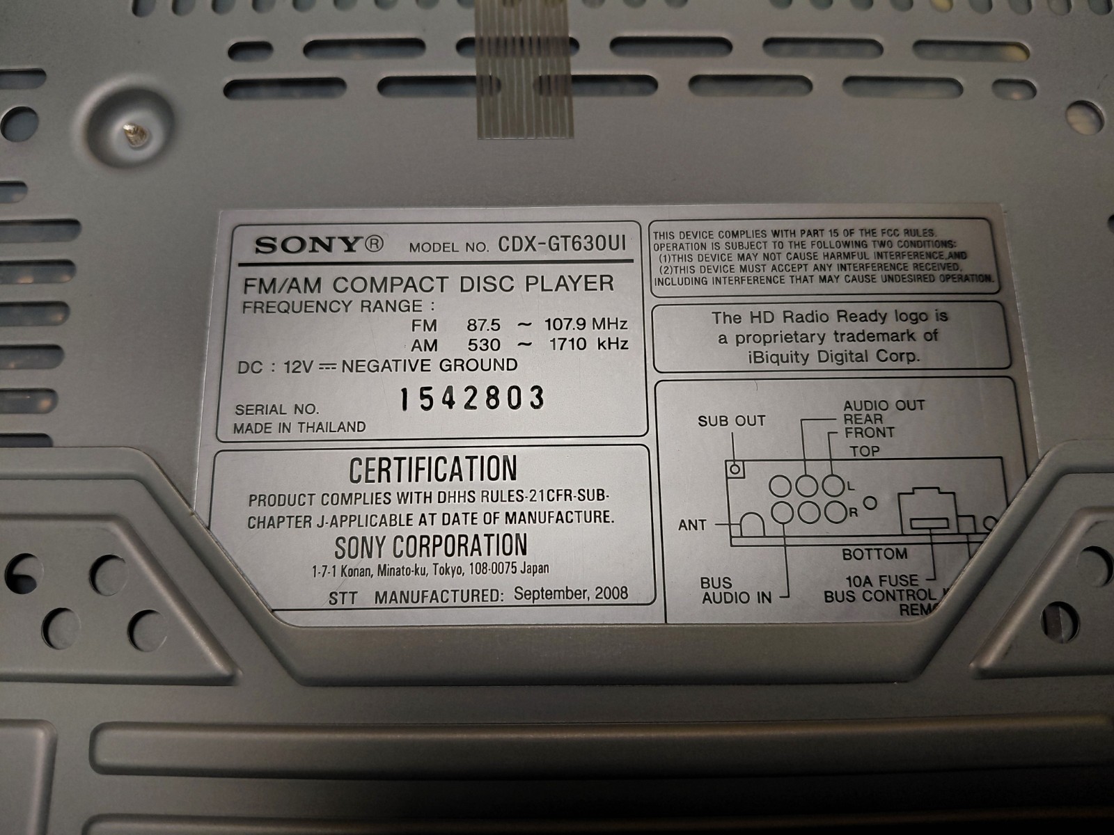 Sony CDX-GT630UI FM/AM Compact Disc Player MP3