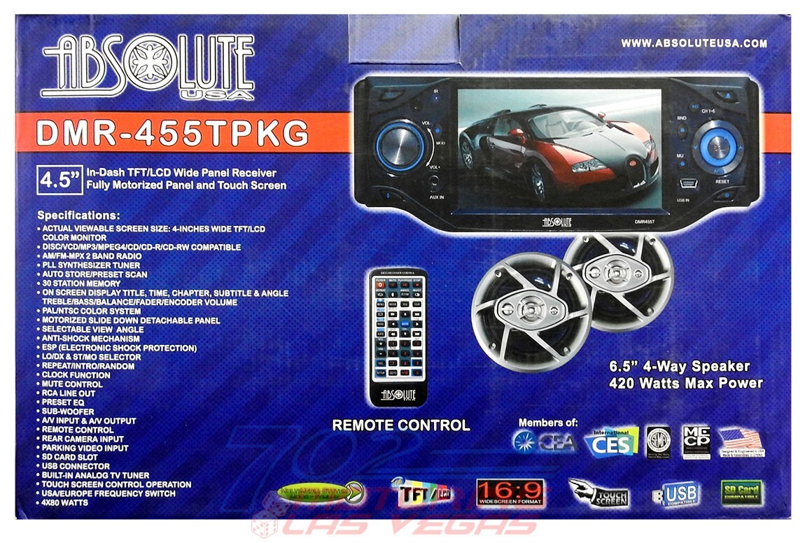 ABSOLUTE USA DMR-455TPKG 4.5″ MULTIMEDIA PLAYER WITH 6.5″ SPEAKER PACKAGE NEW!