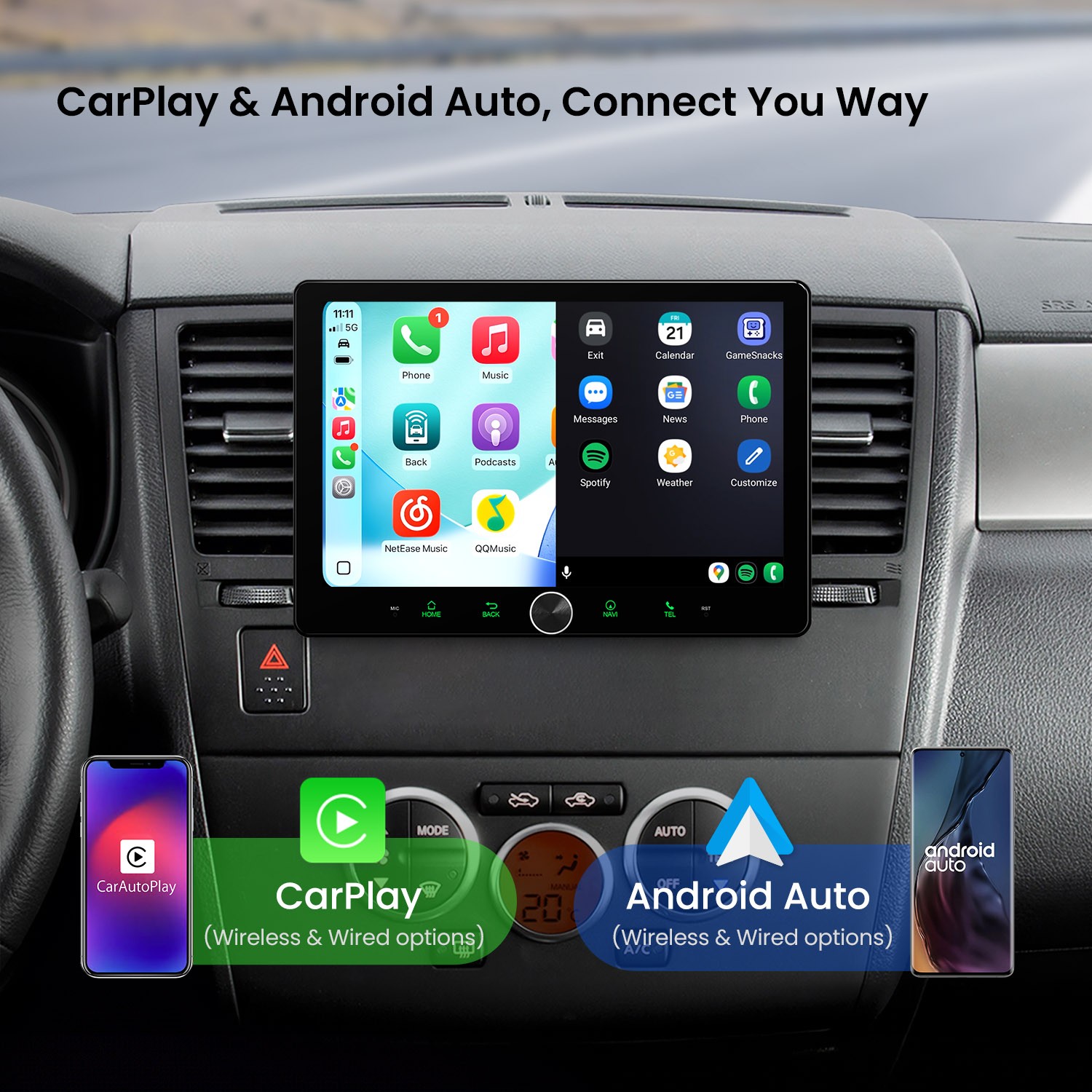 10.1″ QLED 2 DIN AI NPU Android 14 Car Radio Stereo 4+64G CarPlay ADAS Dash CAM