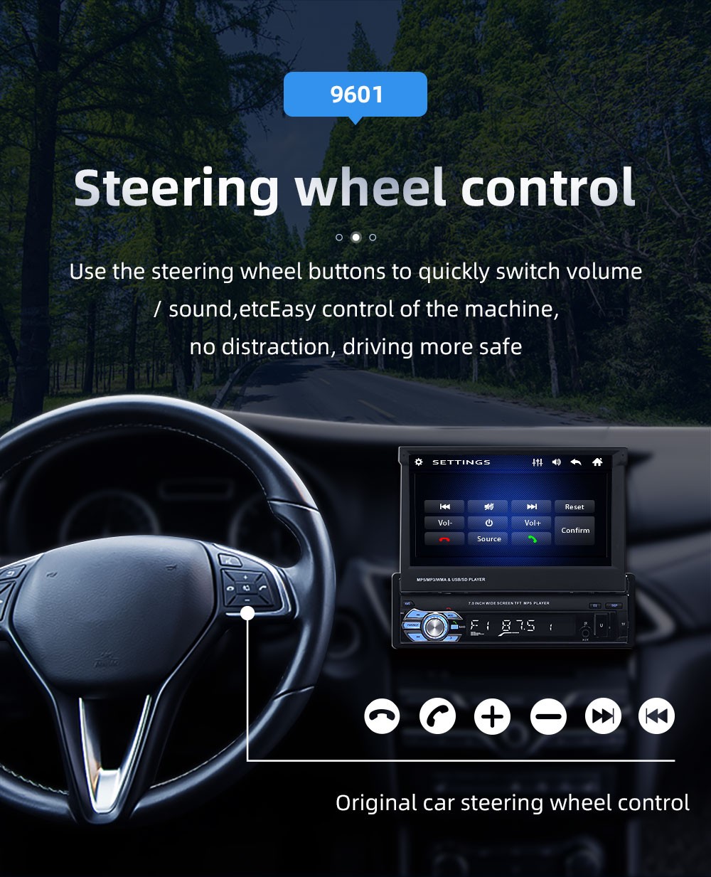 7″ Single 1DIN Car Stereo Radio Flip Out Touch Screen Bluetooth MP5 Player USB