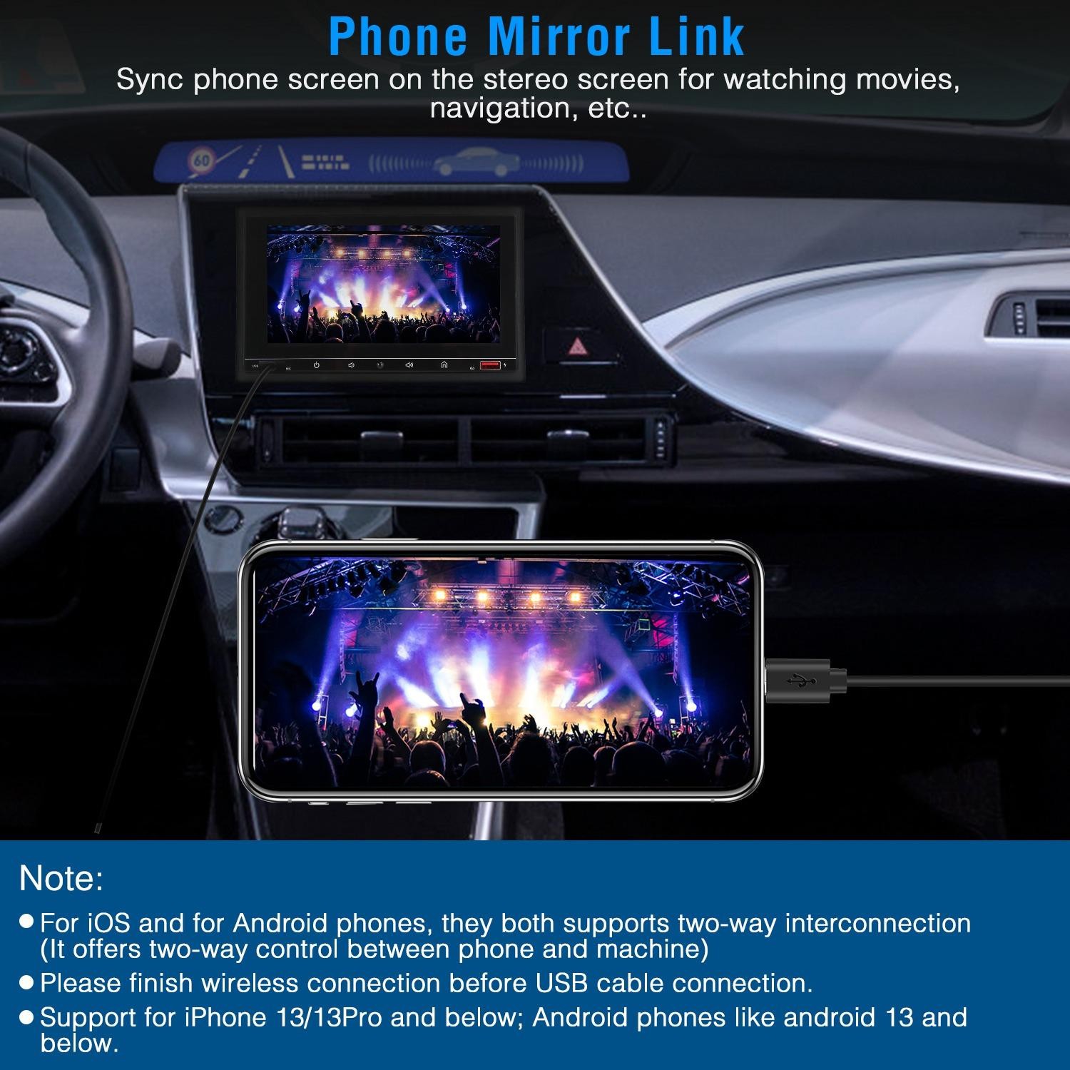 7″ Wireless Car MP5 Player 1080P Video Stereo Audio FM Radio Aux/USB Input