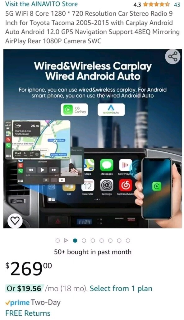 Ainavito 9″ 5G WiFi 8 Core For Toyota Tacoma 2005-2015