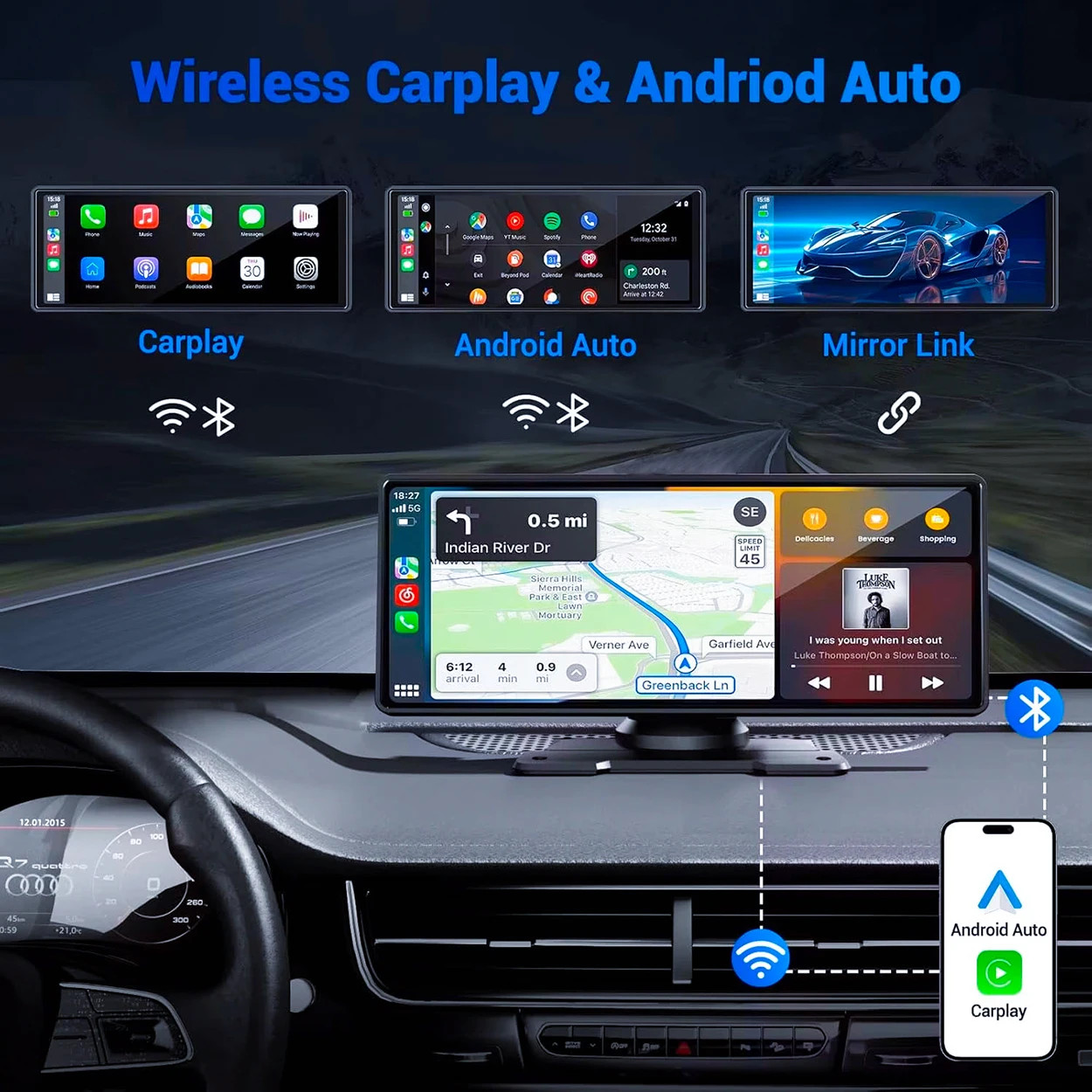 7/10 Inches Android Auto Universal Portable Carplay for Car Screen Car Radio Vid