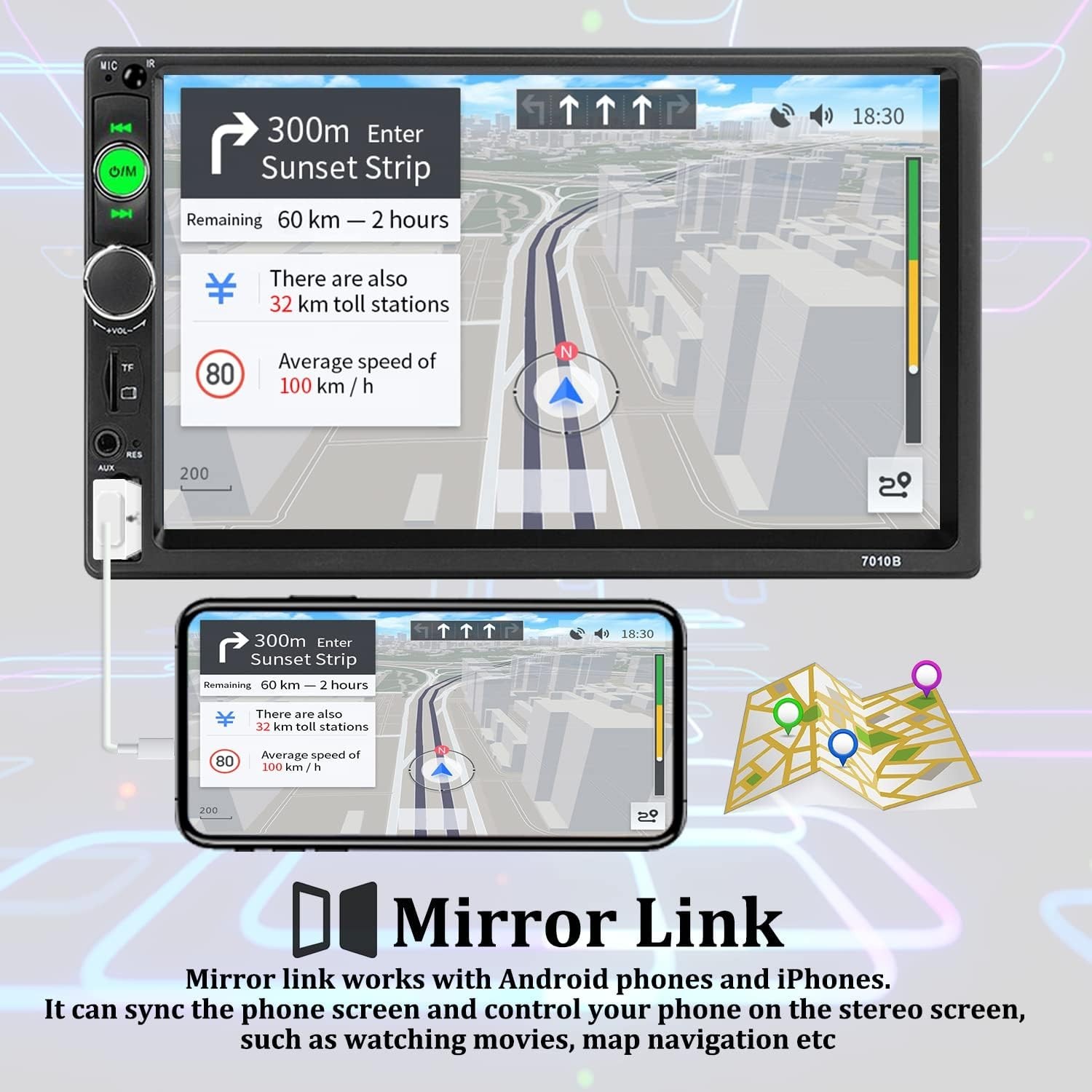 Double Din Car Stereo Radio 7 in Touch Screen Bluetooth Radio with Backup Camera