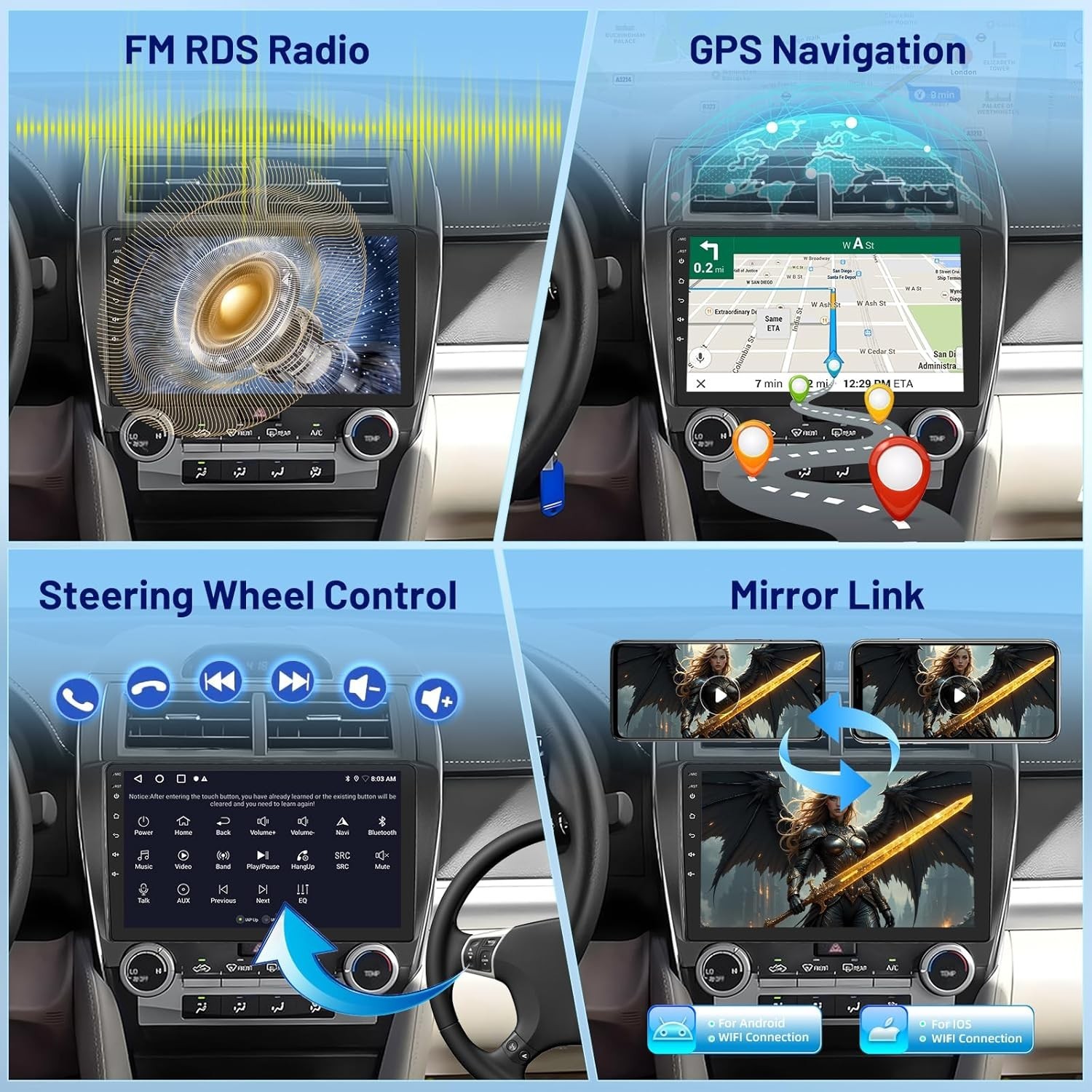 10.1″ 64G Android Auto Carplay Stereo for Toyota Camry 2012-2014; Non-JBL