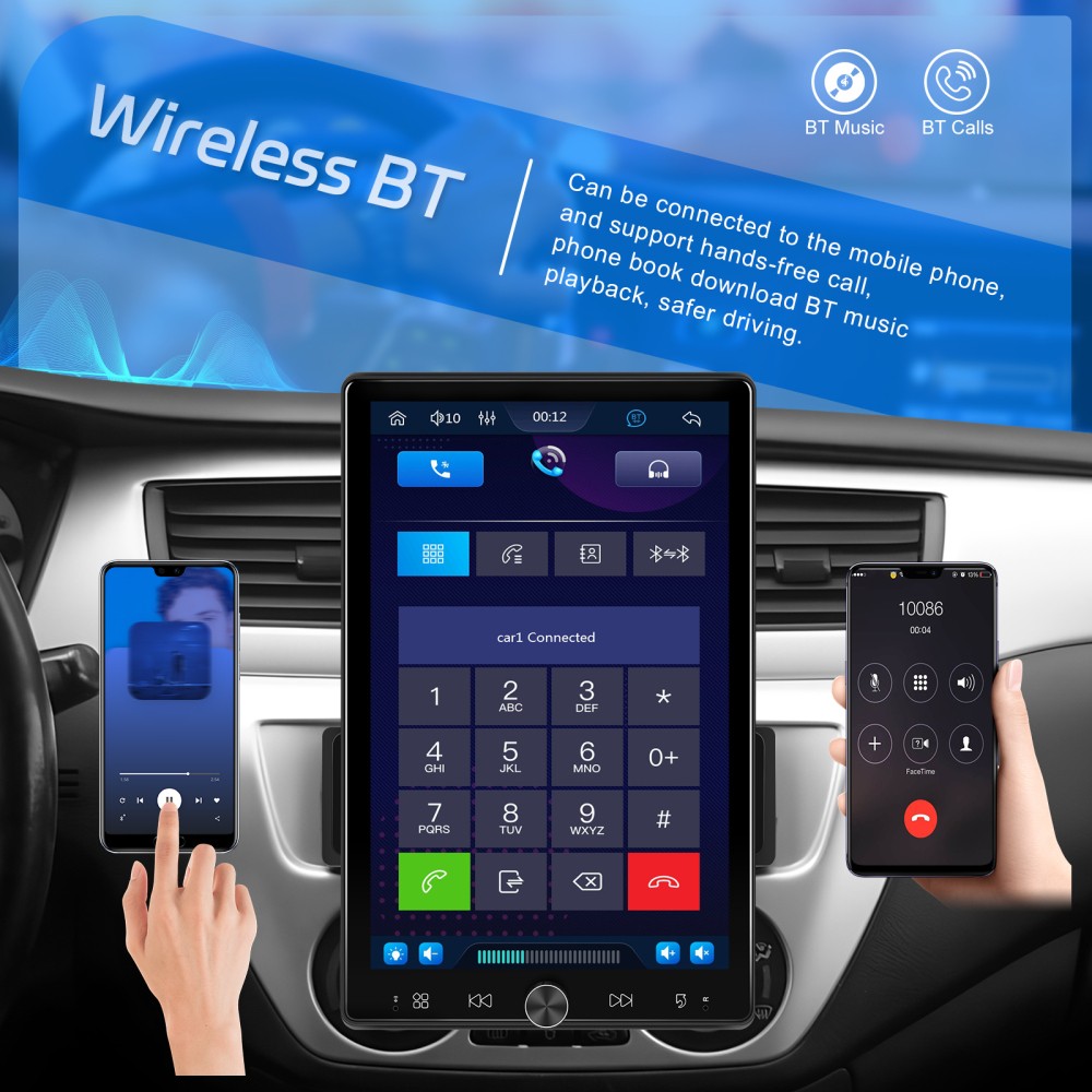 10.4″ Single 1DIN Wireless Apple CarPlay Car Stereo Rotatable Touch Screen Radio