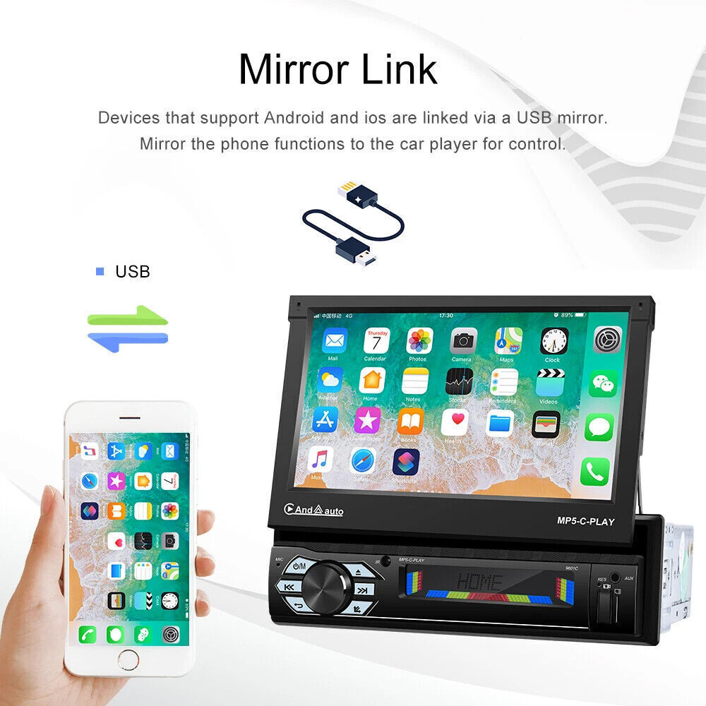 1 DIN 7″ Carplay Car Radio Stereo Flip Out Player Touch Screen Bluetooth GPS+cam