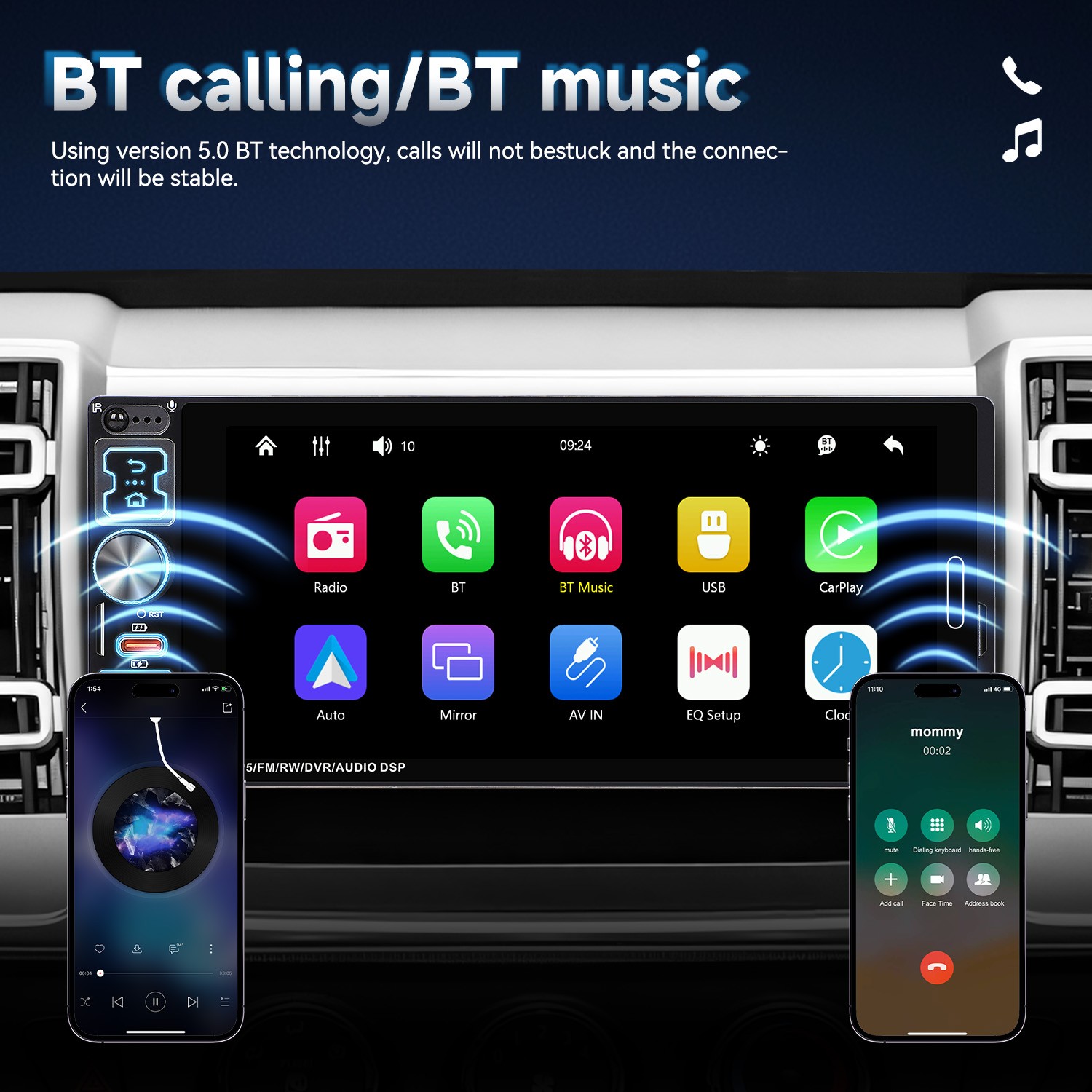 6.8″ Single Din Car Stereo Wireless CarPlay touchscreen Bluetooth Radio USB CAM