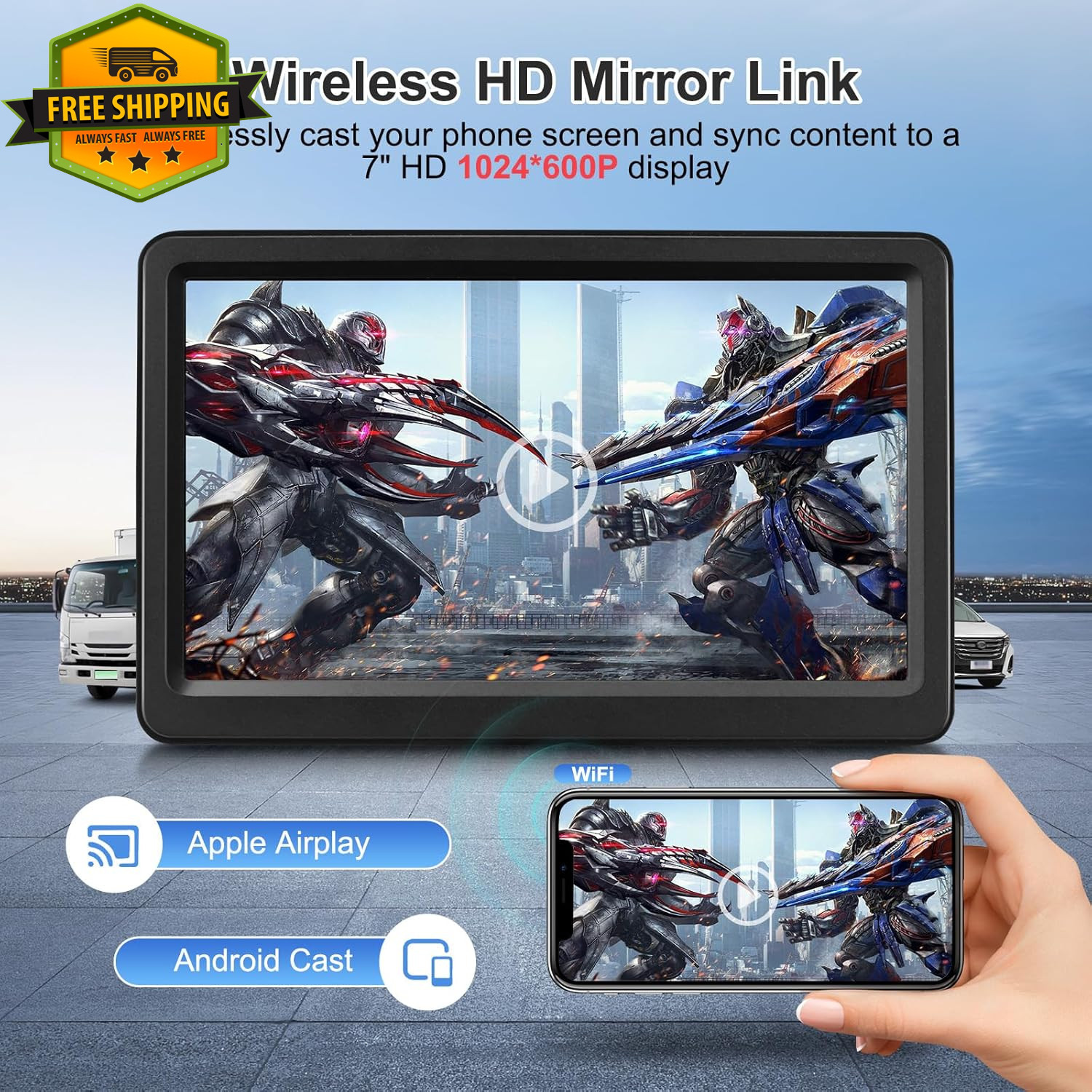 CarPlay Screen 7” Wireless Android Auto HD Touch GPS Bluetooth Plug Play