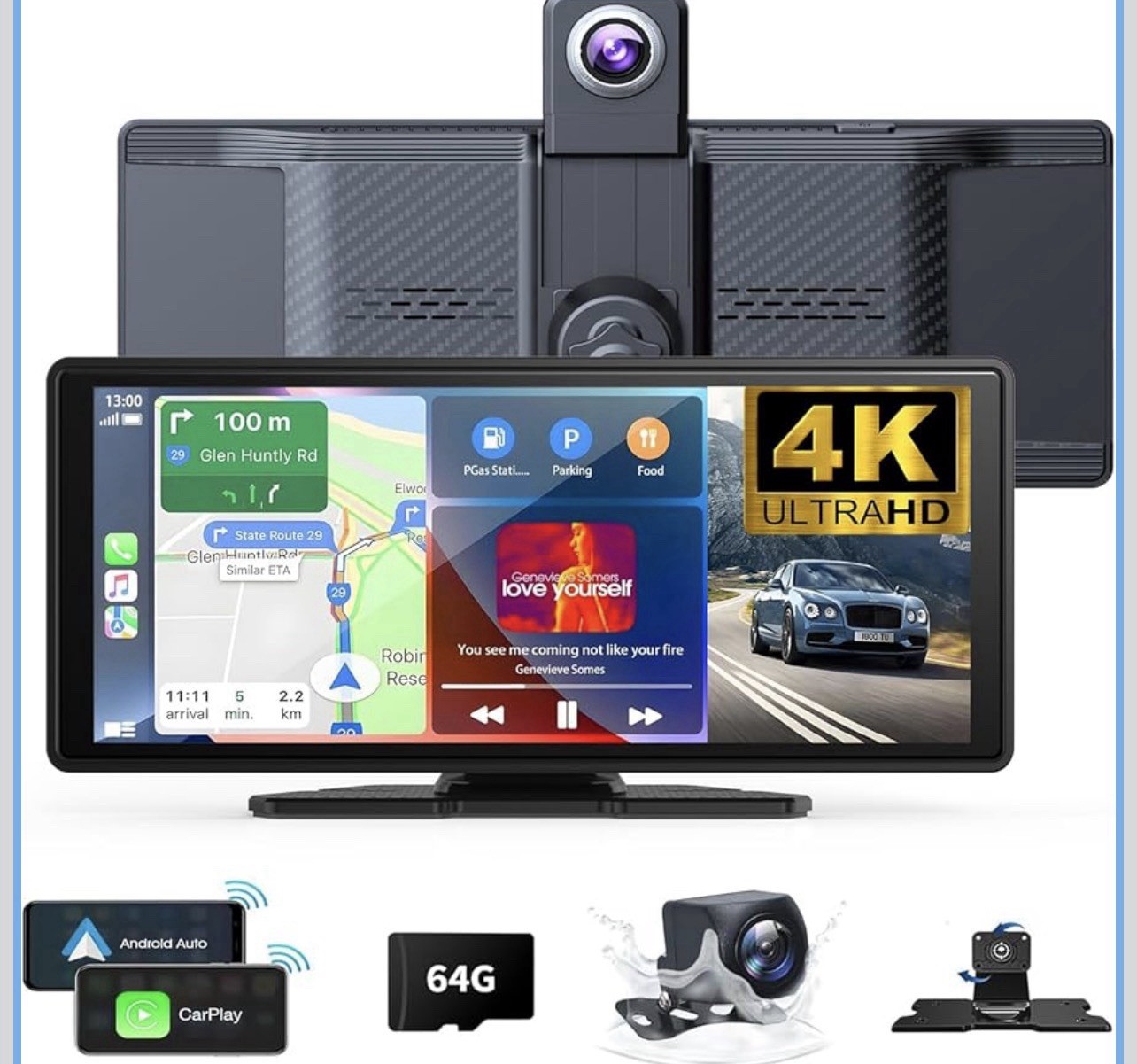 Wireless Carplay Screen for Car 10.26″ 4K 360 Rotation Dash Cam Carplay&Android