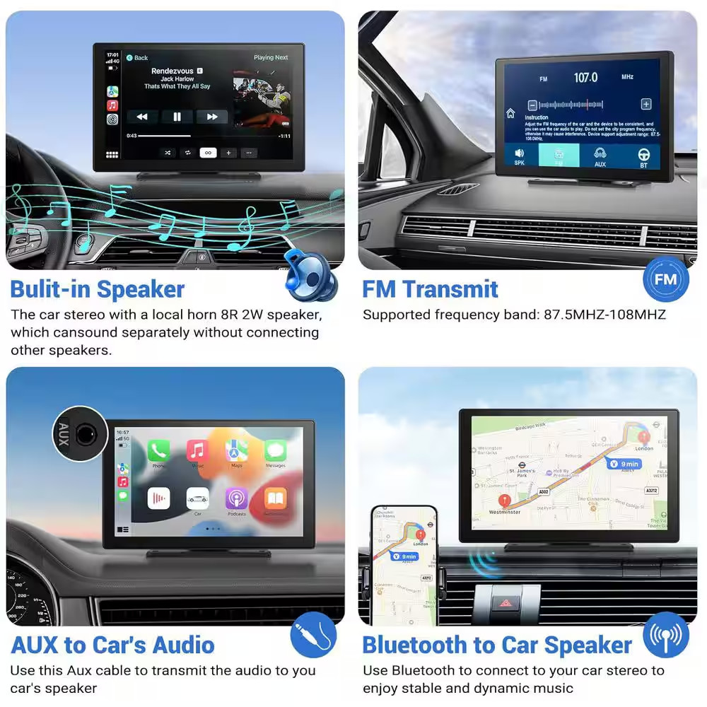 9 Portable 4K Dash Cam Apple Carplay Android Auto Car Stereo with 1080P Backup C