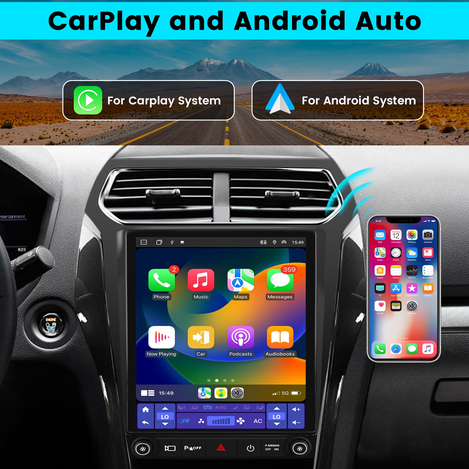 12.1″ Tesla Style For Ford Explorer 2011-2019 Car Radio Stereo CarPlay GPS Navi