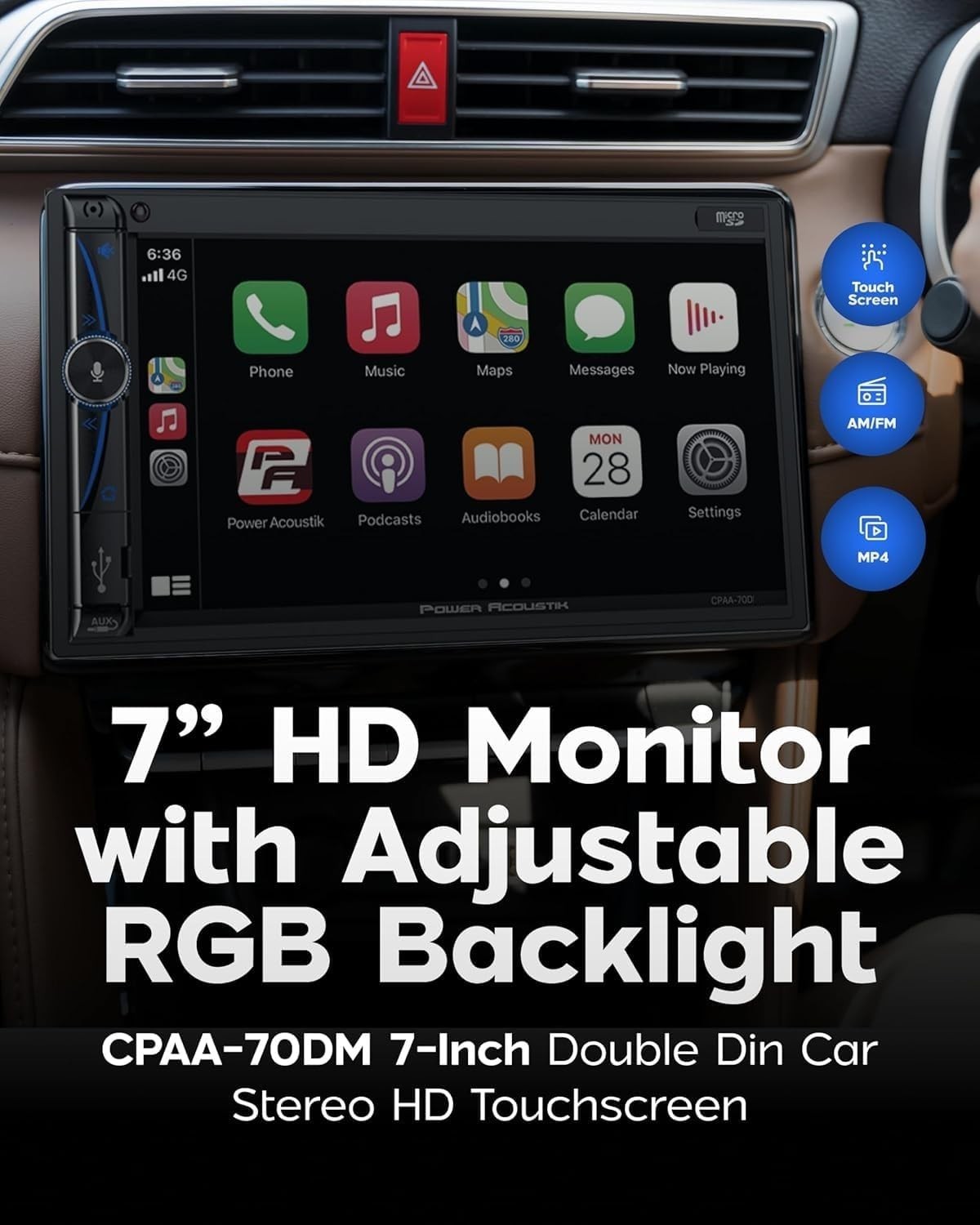 CPAA-70D DOUBLE DIN CAR STEREO APPLE CARPLAY ANDROID AUTO MEDIA BLUETOOTH DVD SD