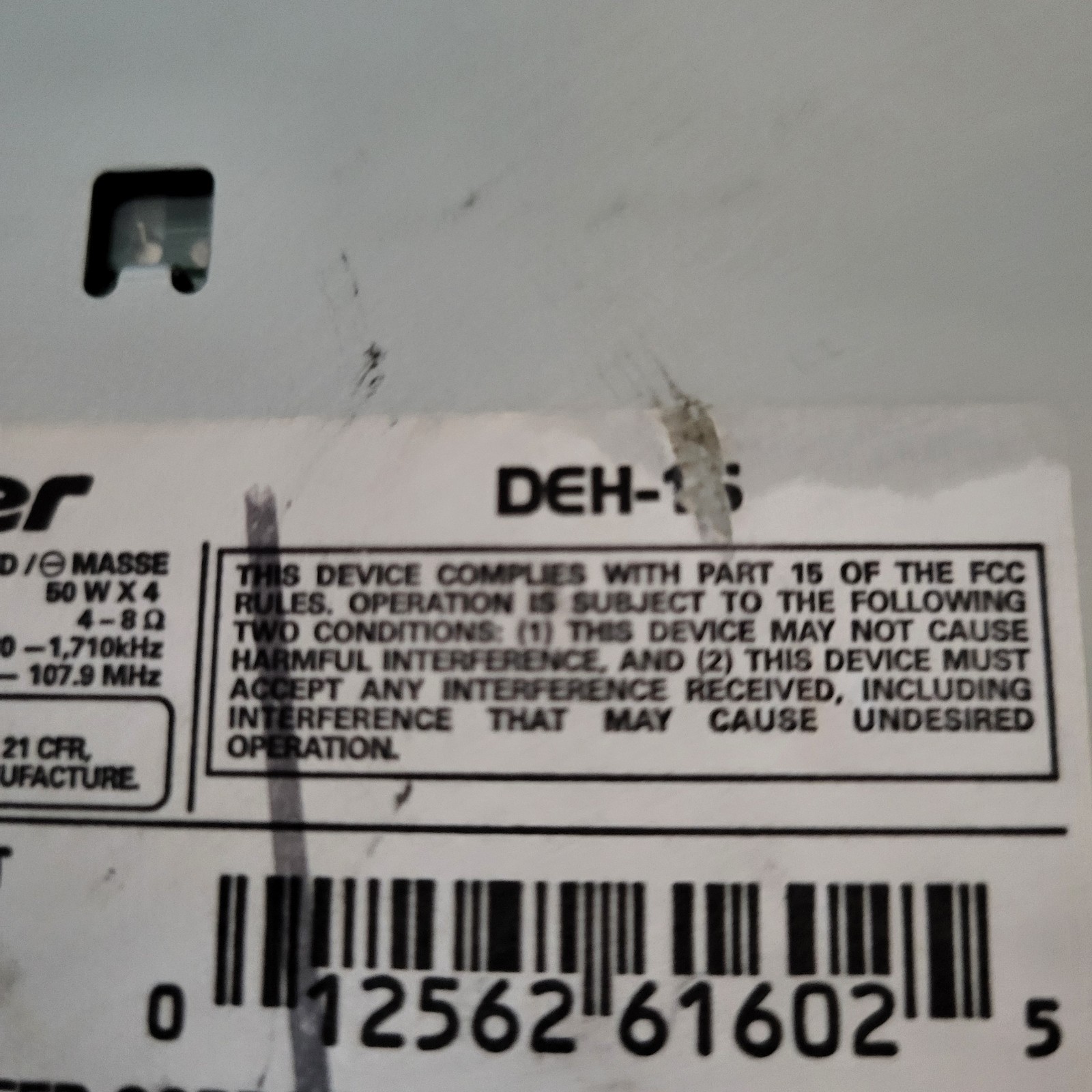Pioneer DEH 16 MOSFET 50w Stereo CD Receiver With Removable Face Works Great