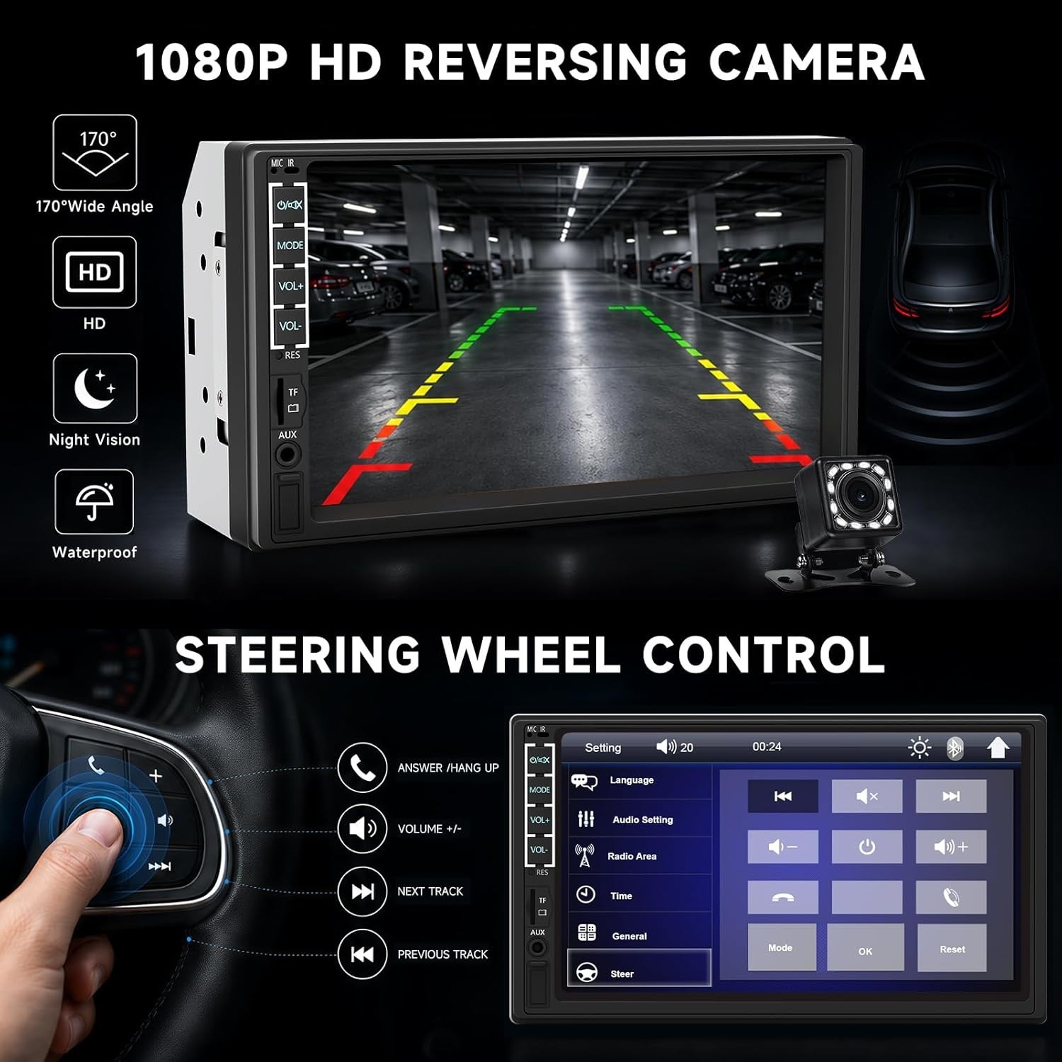 High-Resolution 7-Inch Car Radio with Bluetooth, FM & Remote Control Access