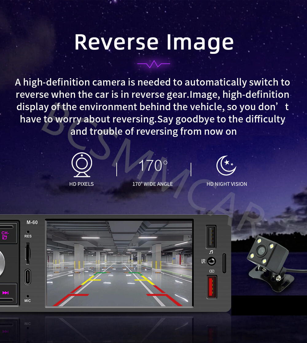 For Apple Carplay Car Radio Player 1 DIN Touch Screen Bluetooth Mirrorlink W/Cam
