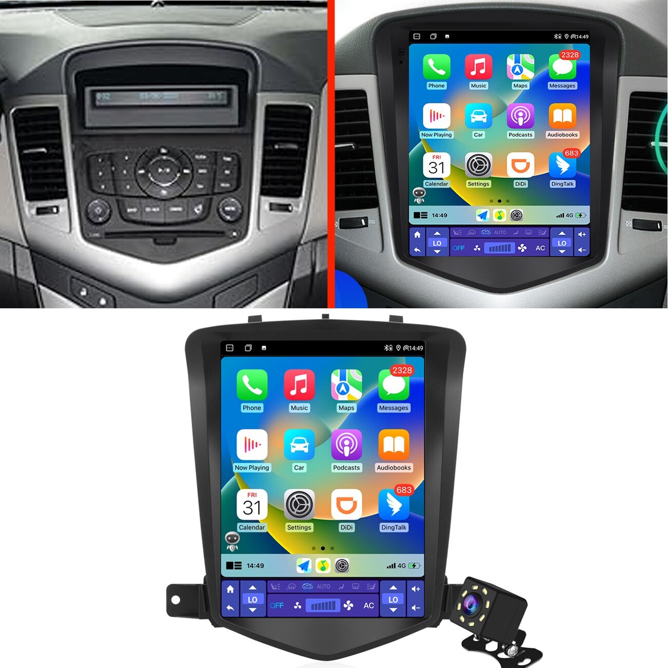 For 2011-2015 Chevrolet Cruze Radio Carplay w/Cam GPS Navi Android15 Touchscreen