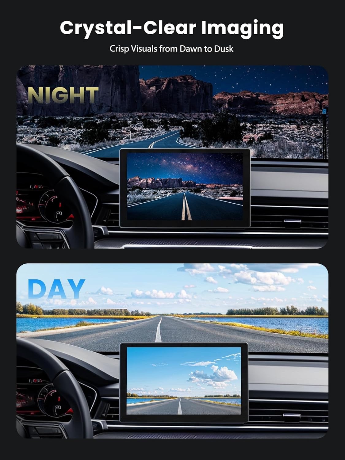Portable Carplay Screen for Car, 9″ Car Stereo Wireless CarPlay & Android