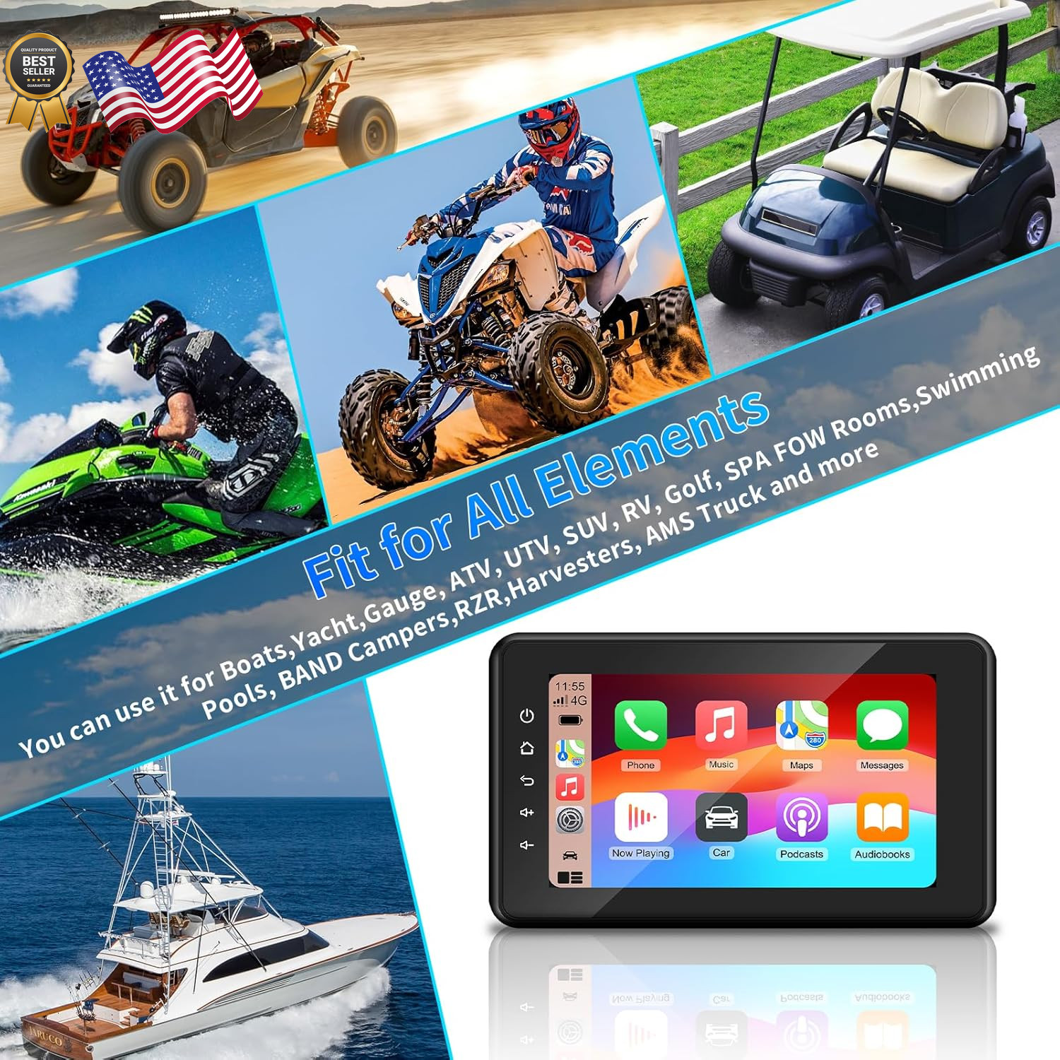 Geloo 2024 Newest Marine Stereo with Wireless CarPlay and Android Auto Porta..