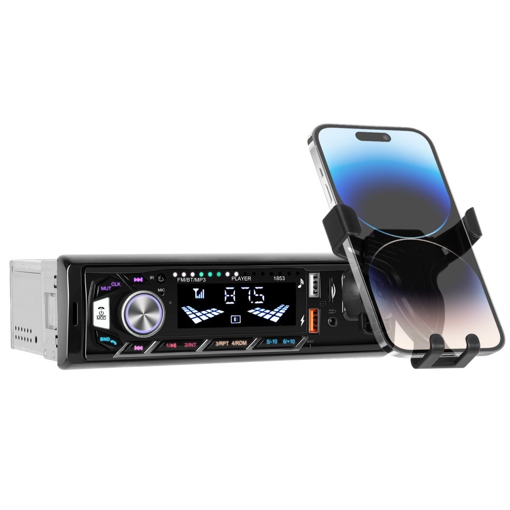Single 1DIN Car Radio Stereo Bluetooth FM USB AUX Audio In-dash w/ Phone Holder