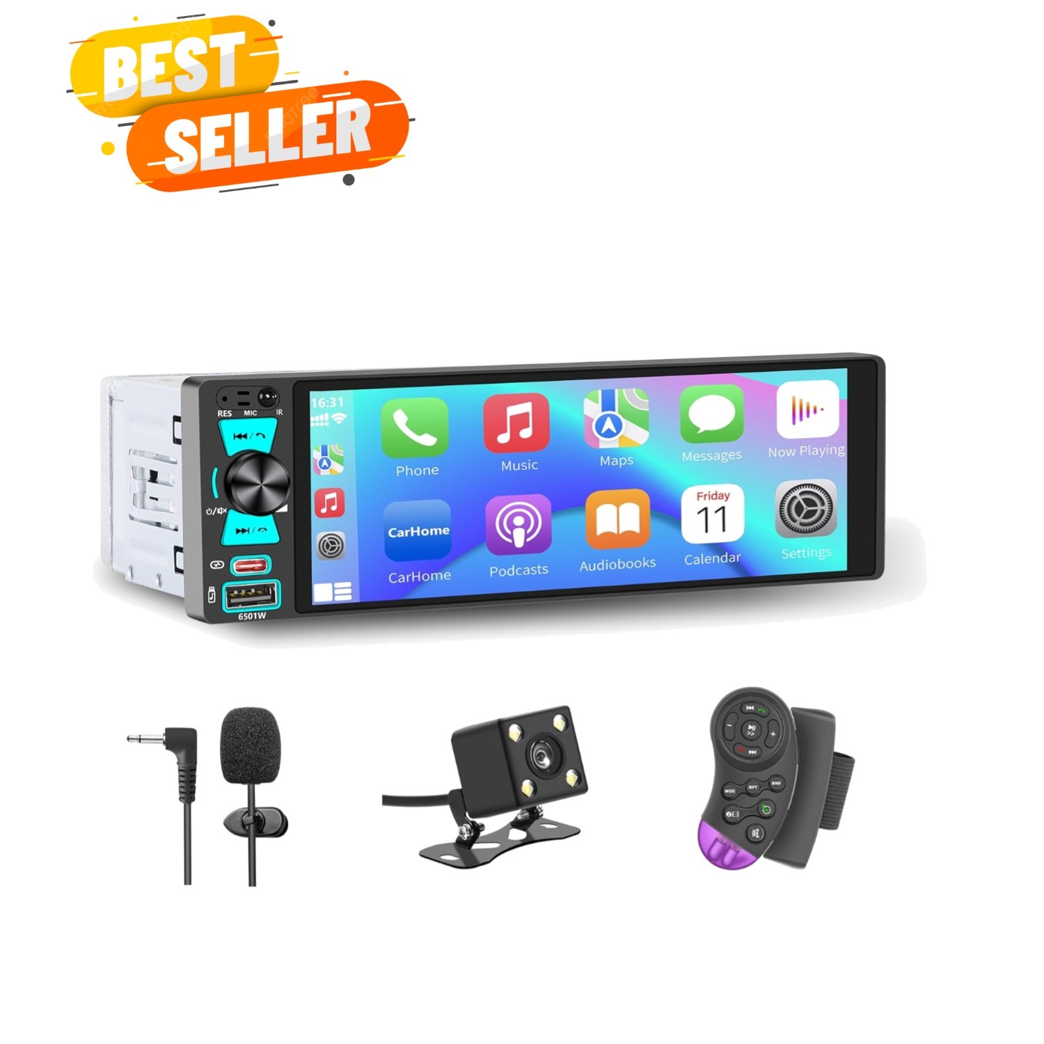 Single Din Radio, 6.5 Inch Touchscreen Car Stereo with Bluetooth Wireless & W…