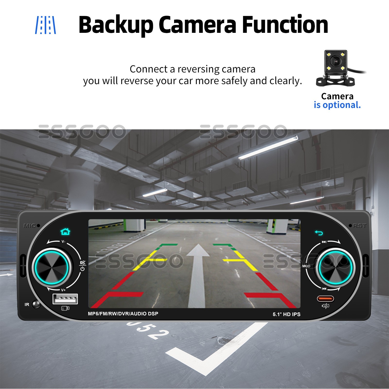 5.1″ Car Radio 1DIN Touchscreen Wireless Carplay AM SWC Bluetooth TYPE-C Stereo